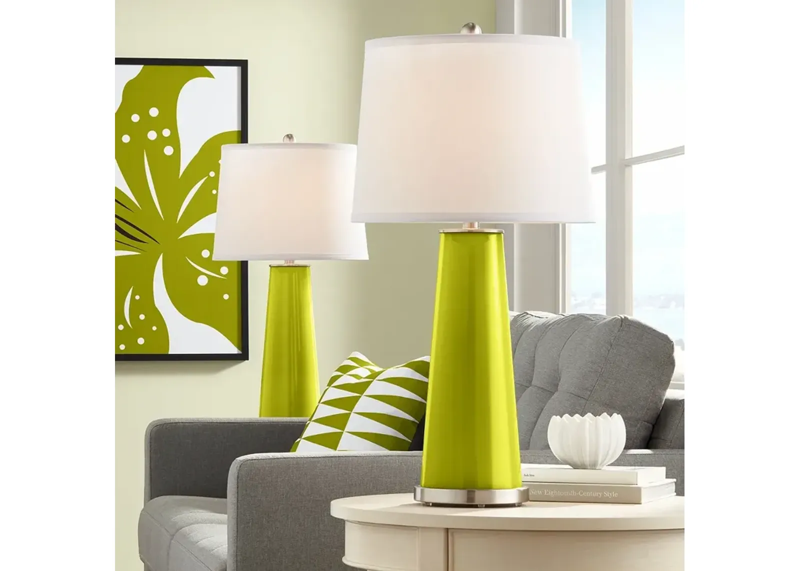 Color Plus Leo 29 1/2" Glass Olive Green Table Lamps Set of 2