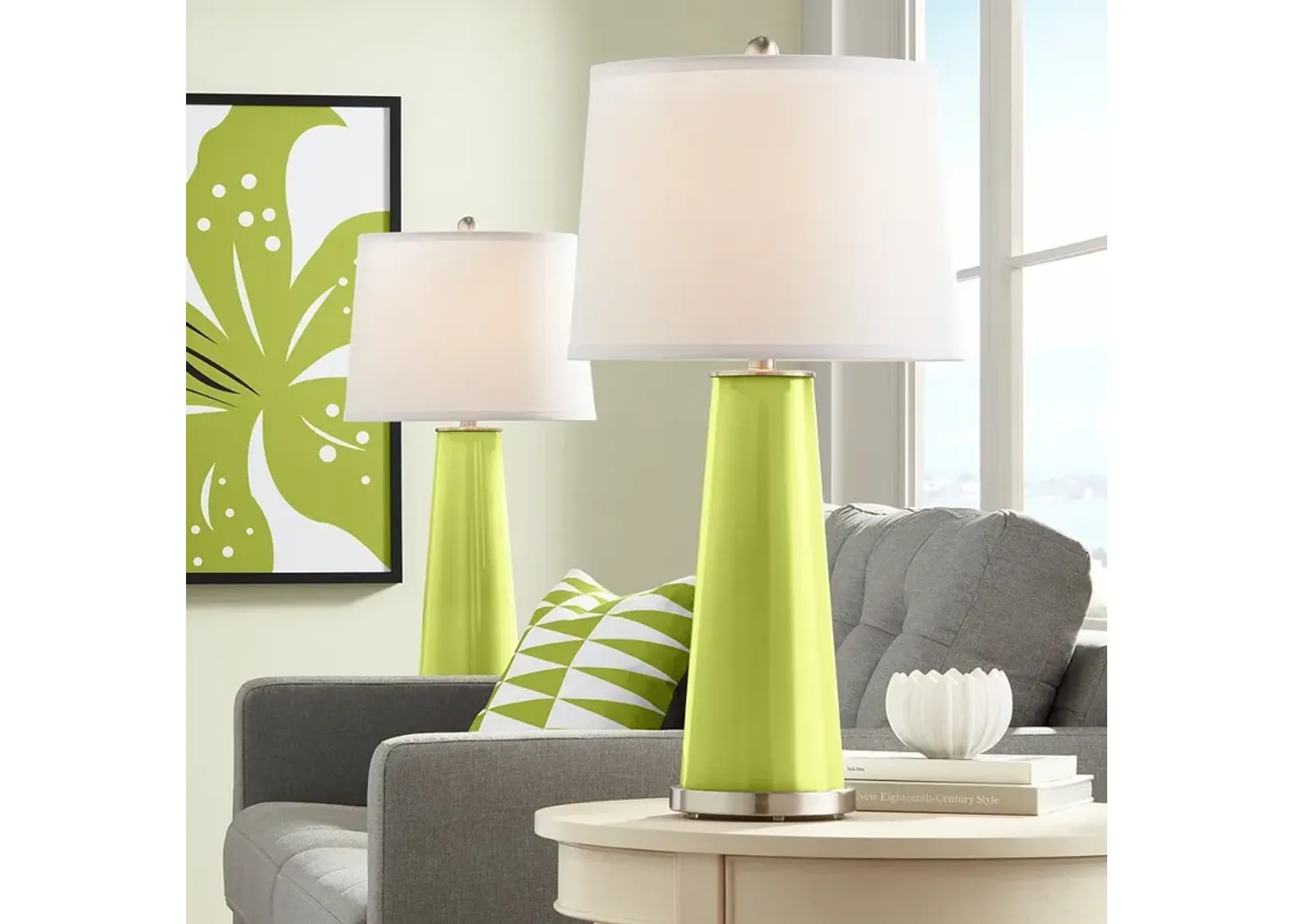 Color Plus Leo 29 1/2" Parakeet Green Glass Table Lamps Set of 2