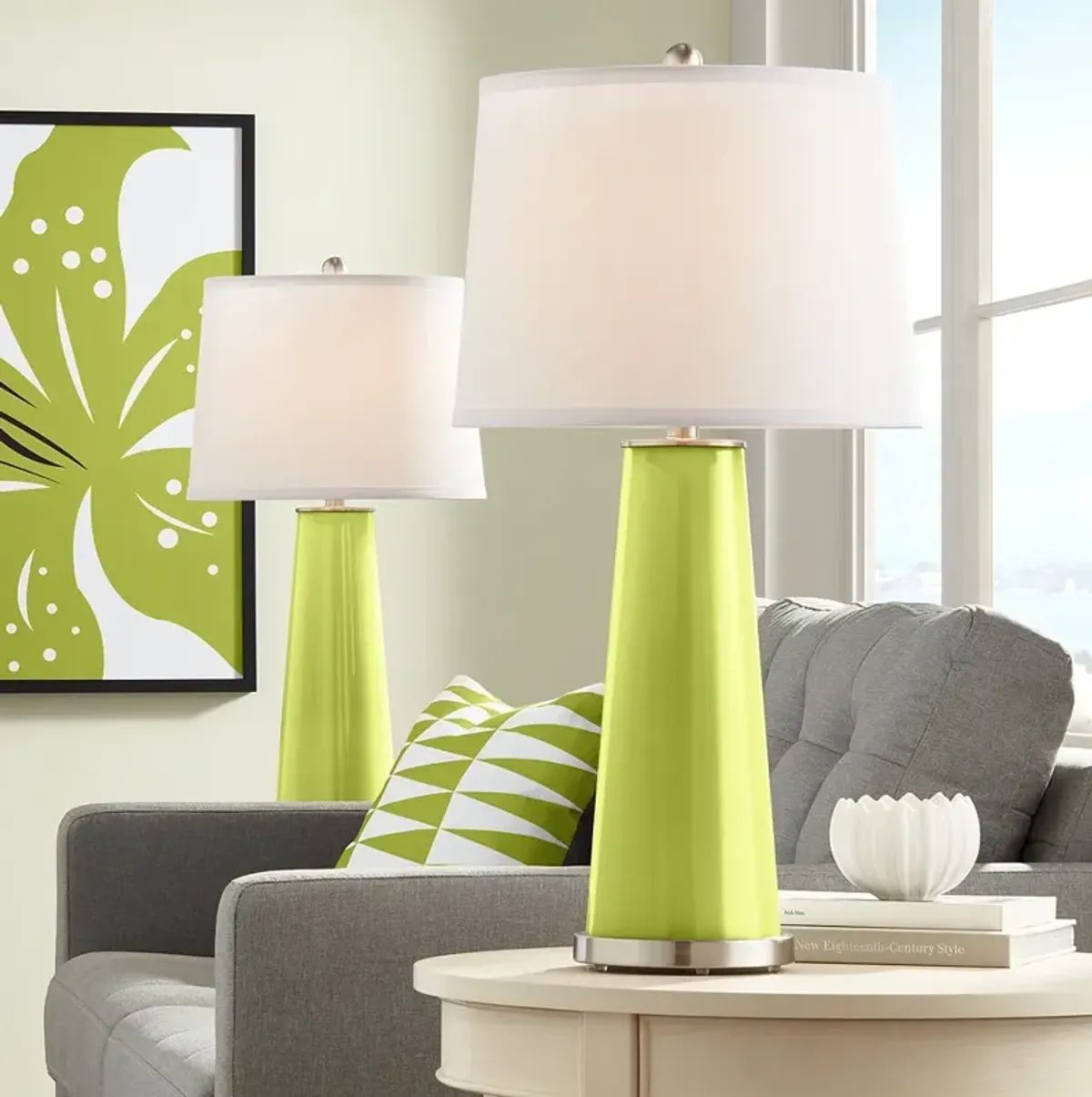 Color Plus Leo 29 1/2" Parakeet Green Glass Table Lamps Set of 2