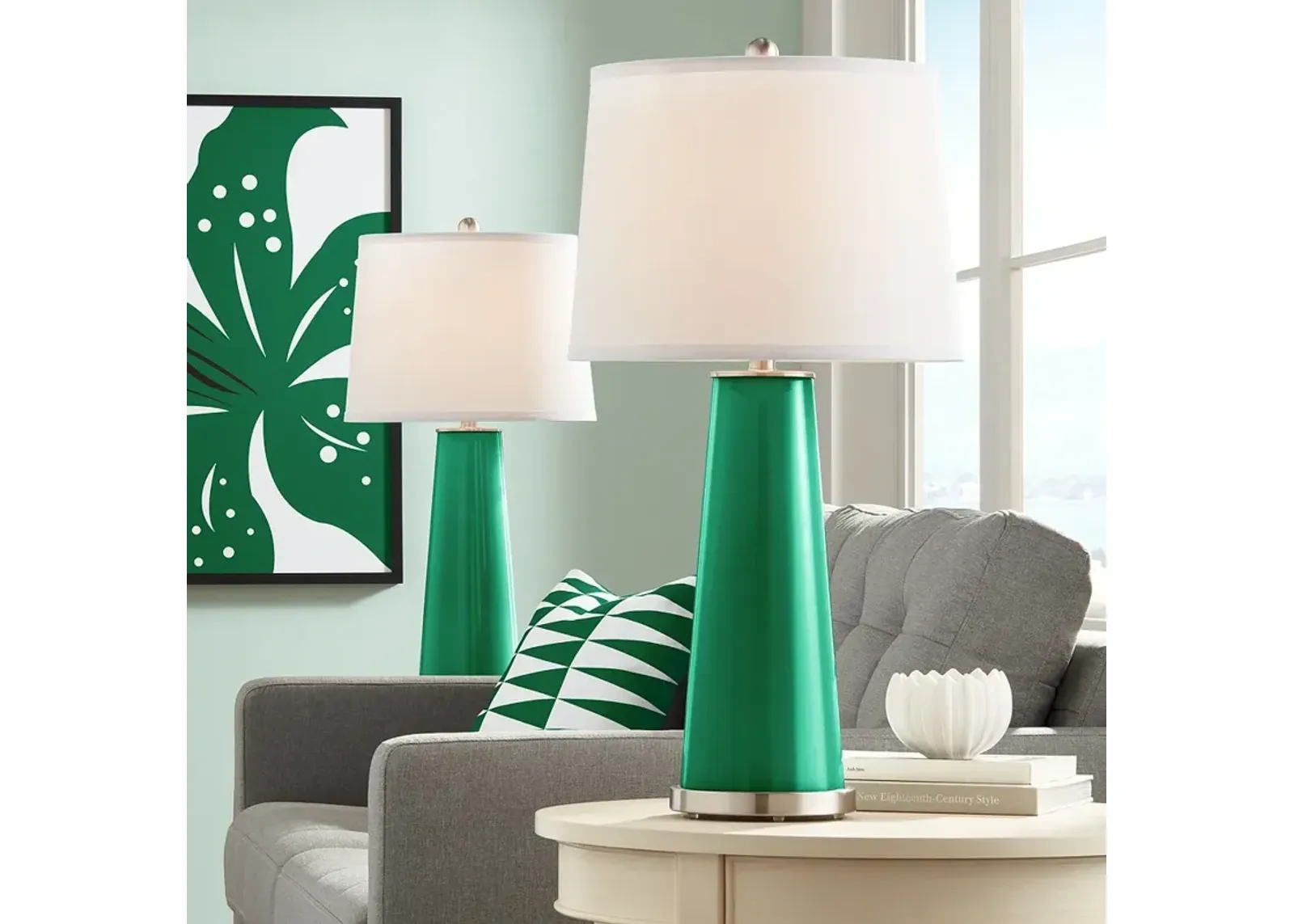 Color Plus Leo 29 1/2" Greens Glass Table Lamps Set of 2