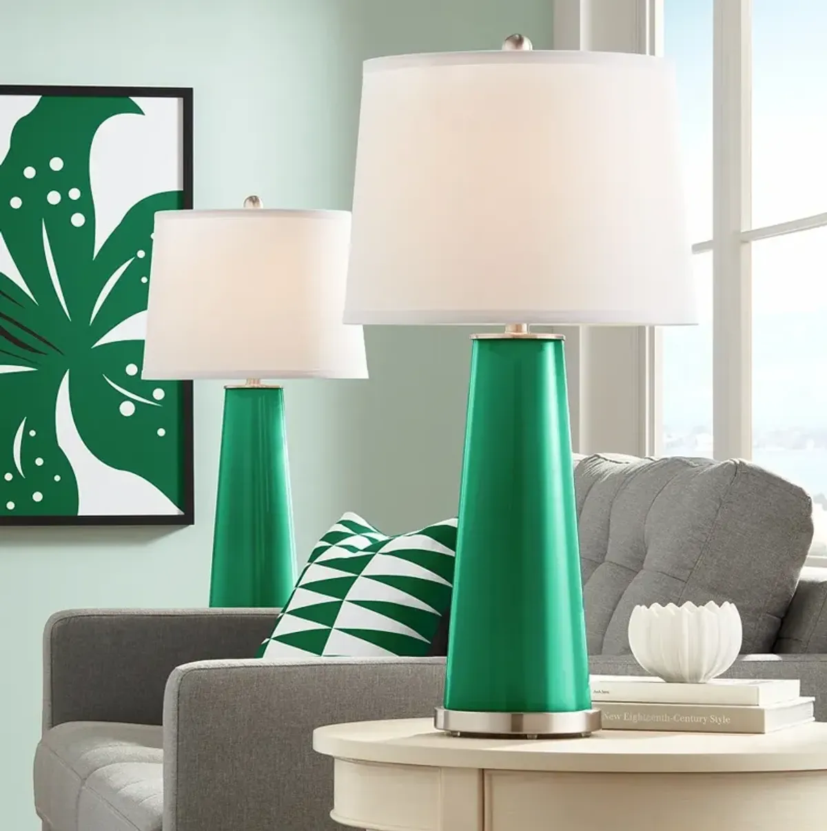 Color Plus Leo 29 1/2" Greens Glass Table Lamps Set of 2