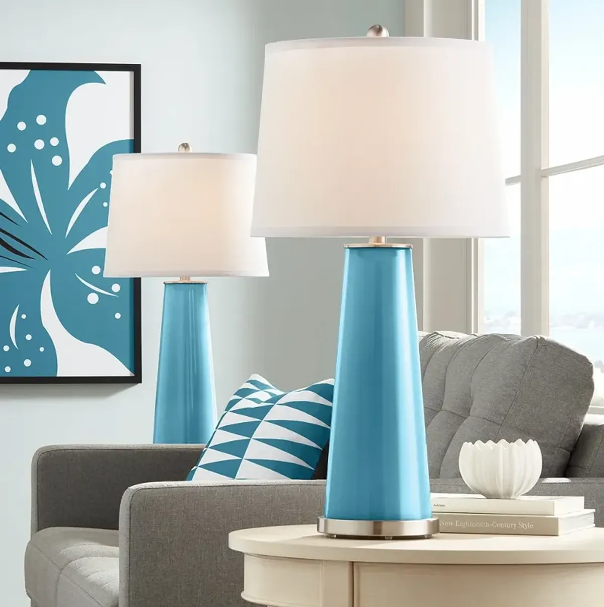 Color Plus Leo 29 1/2" Great Falls Blue Glass Table Lamps Set of 2