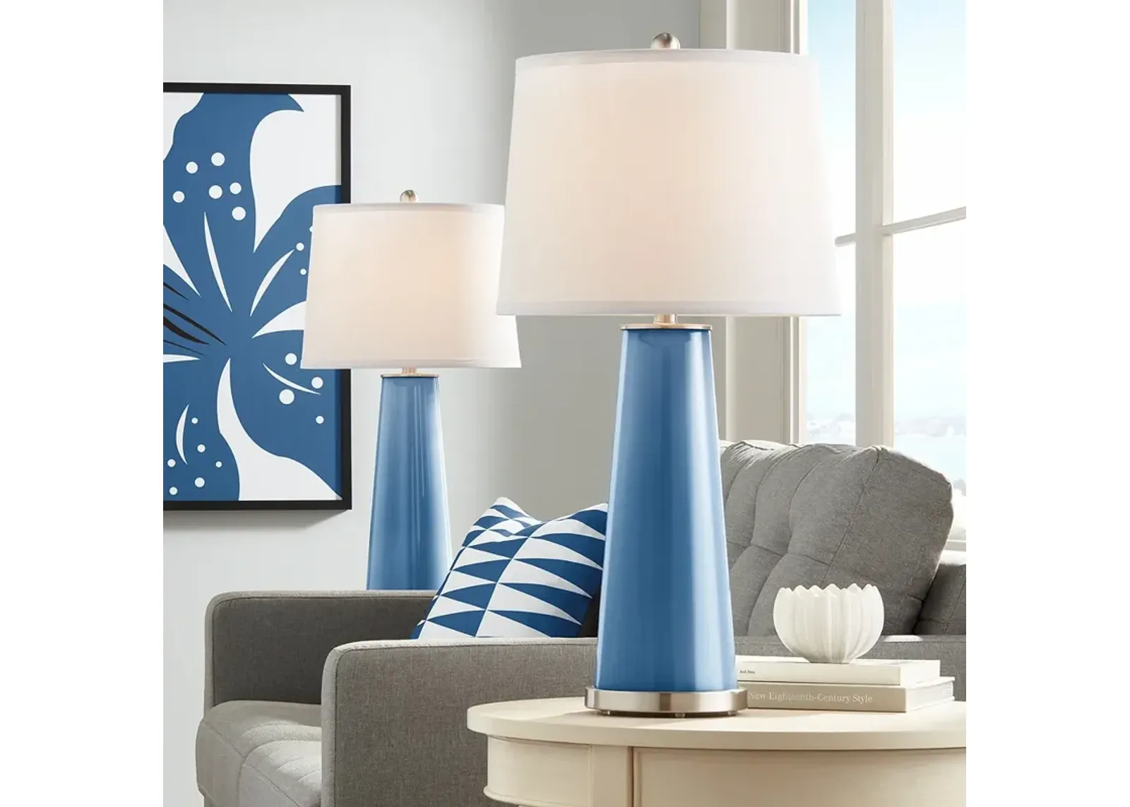 Color Plus Leo 29 1/2" Regatta Blue Modern Glass Table Lamps Set of 2