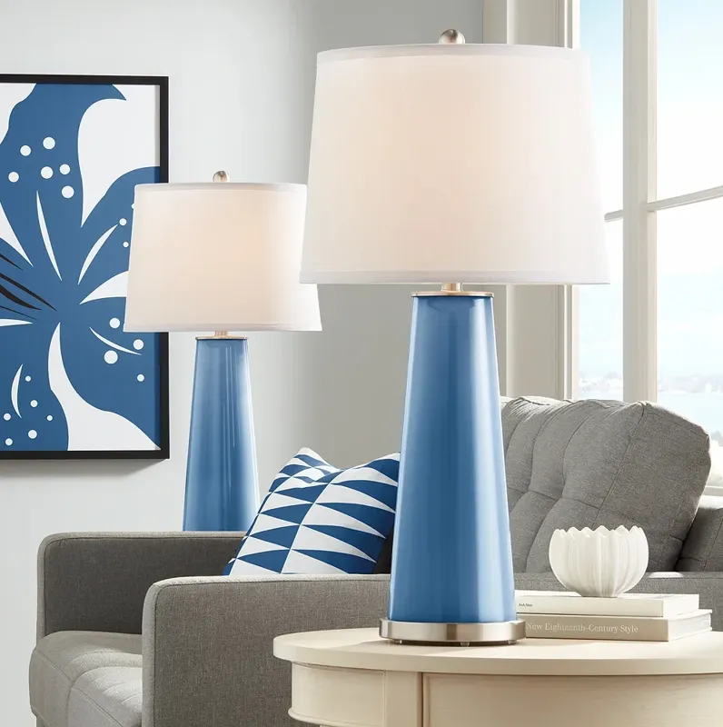 Color Plus Leo 29 1/2" Regatta Blue Modern Glass Table Lamps Set of 2