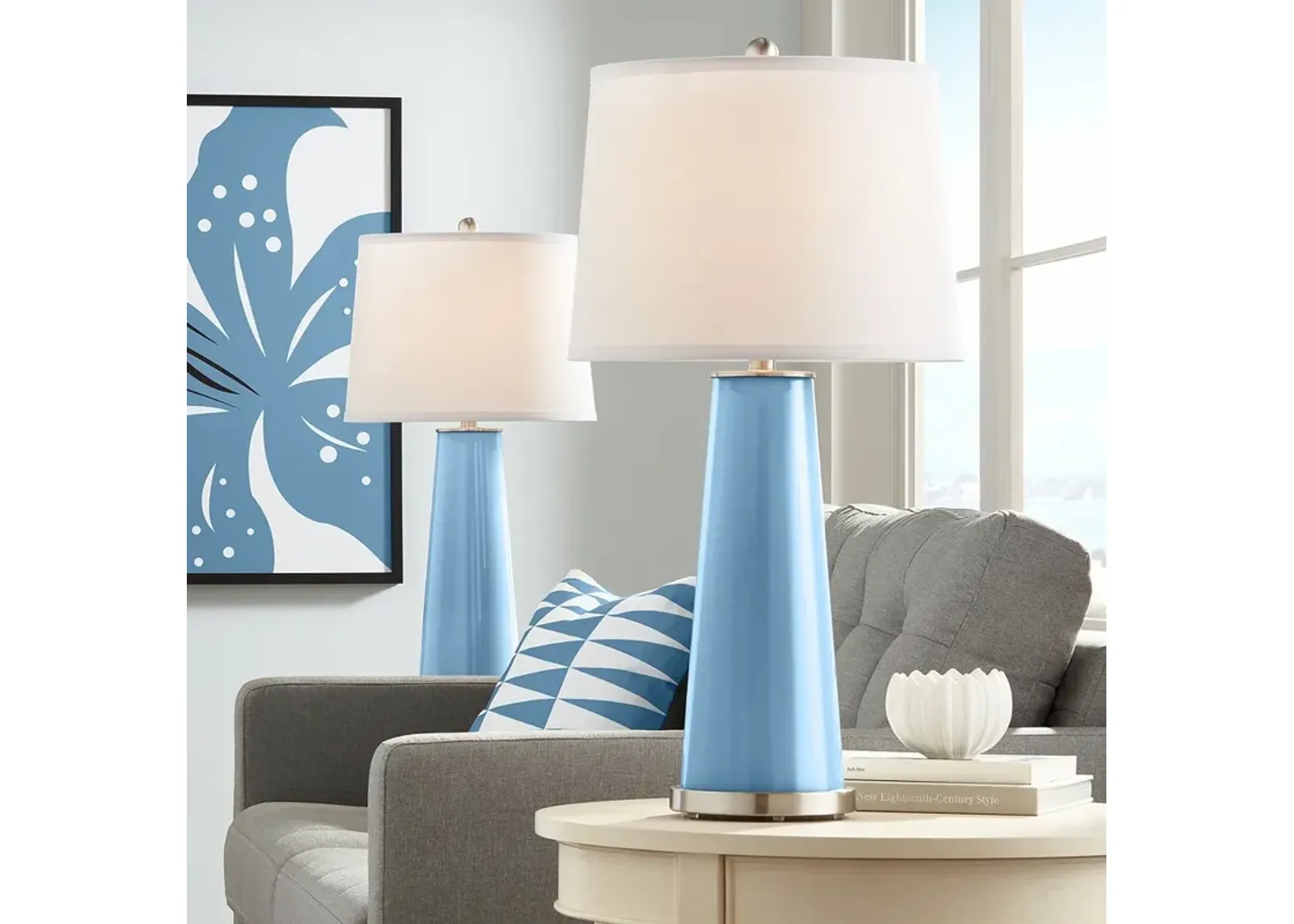 Color Plus Leo 29 1/2" Secure Blue Glass Table Lamps Set of 2