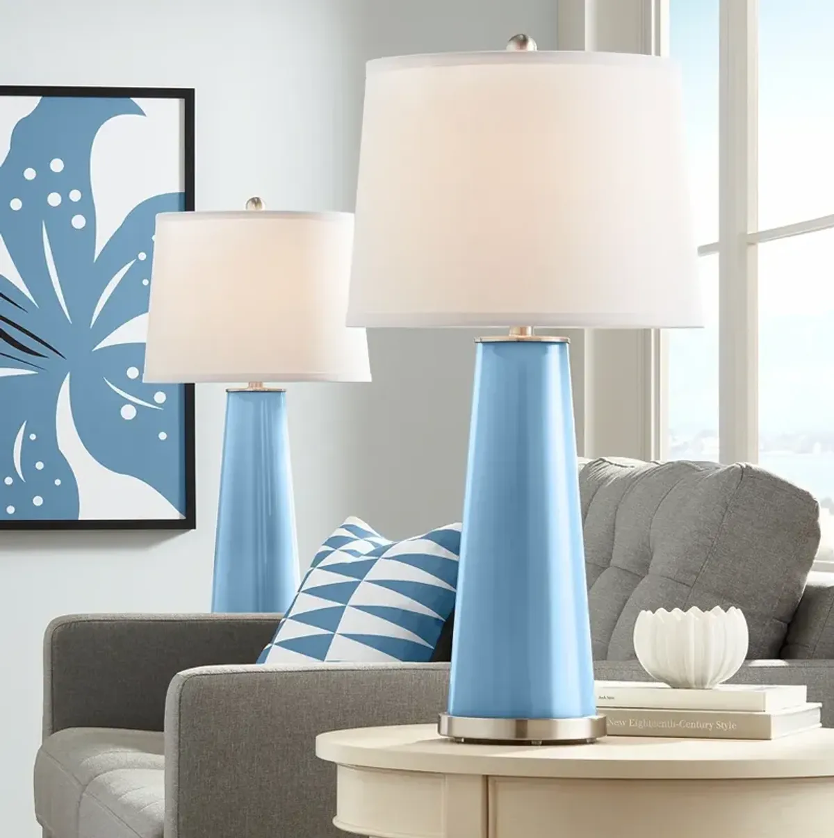 Color Plus Leo 29 1/2" Secure Blue Glass Table Lamps Set of 2