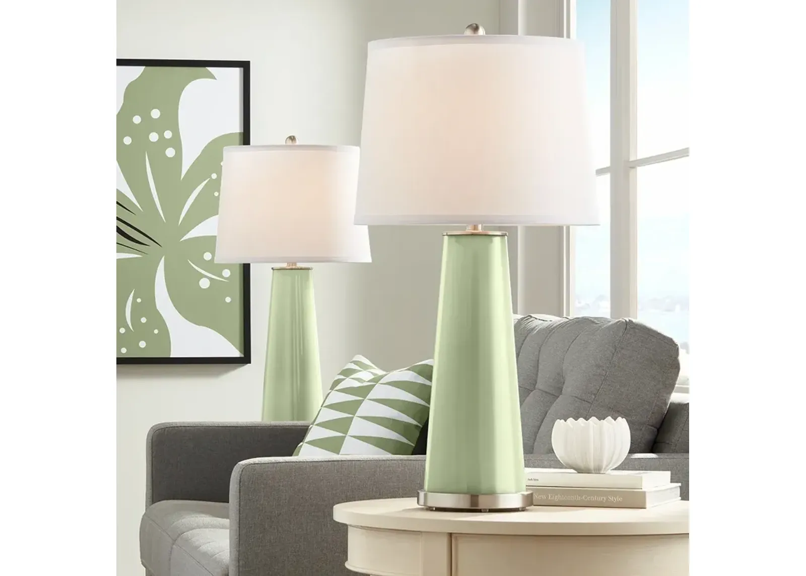 Color Plus Leo 29 1/2" Majolica Green Glass Table Lamps Set of 2