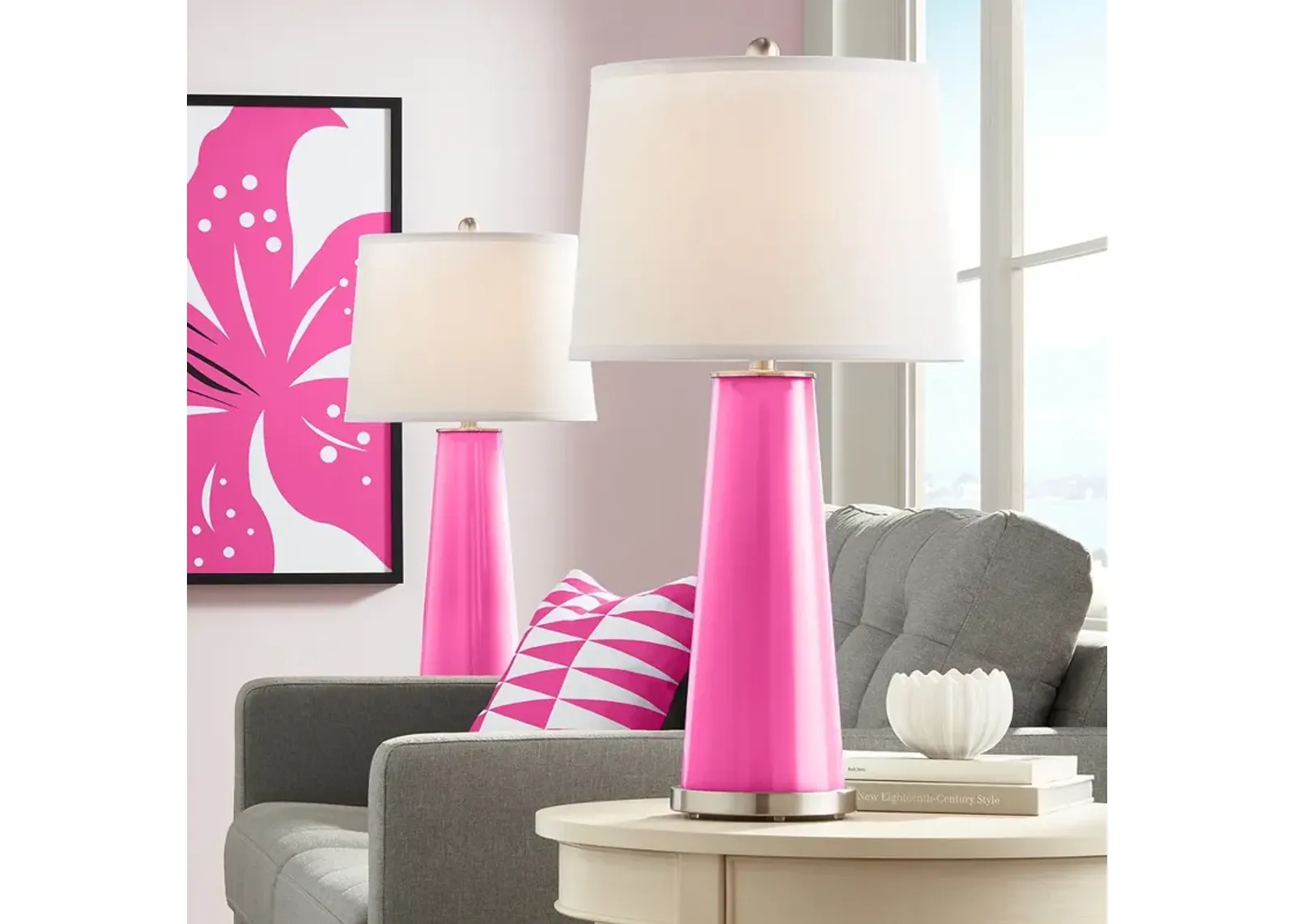 Color Plus Leo 29 1/2" Fuchsia Pink Modern Glass Table Lamps Set of 2