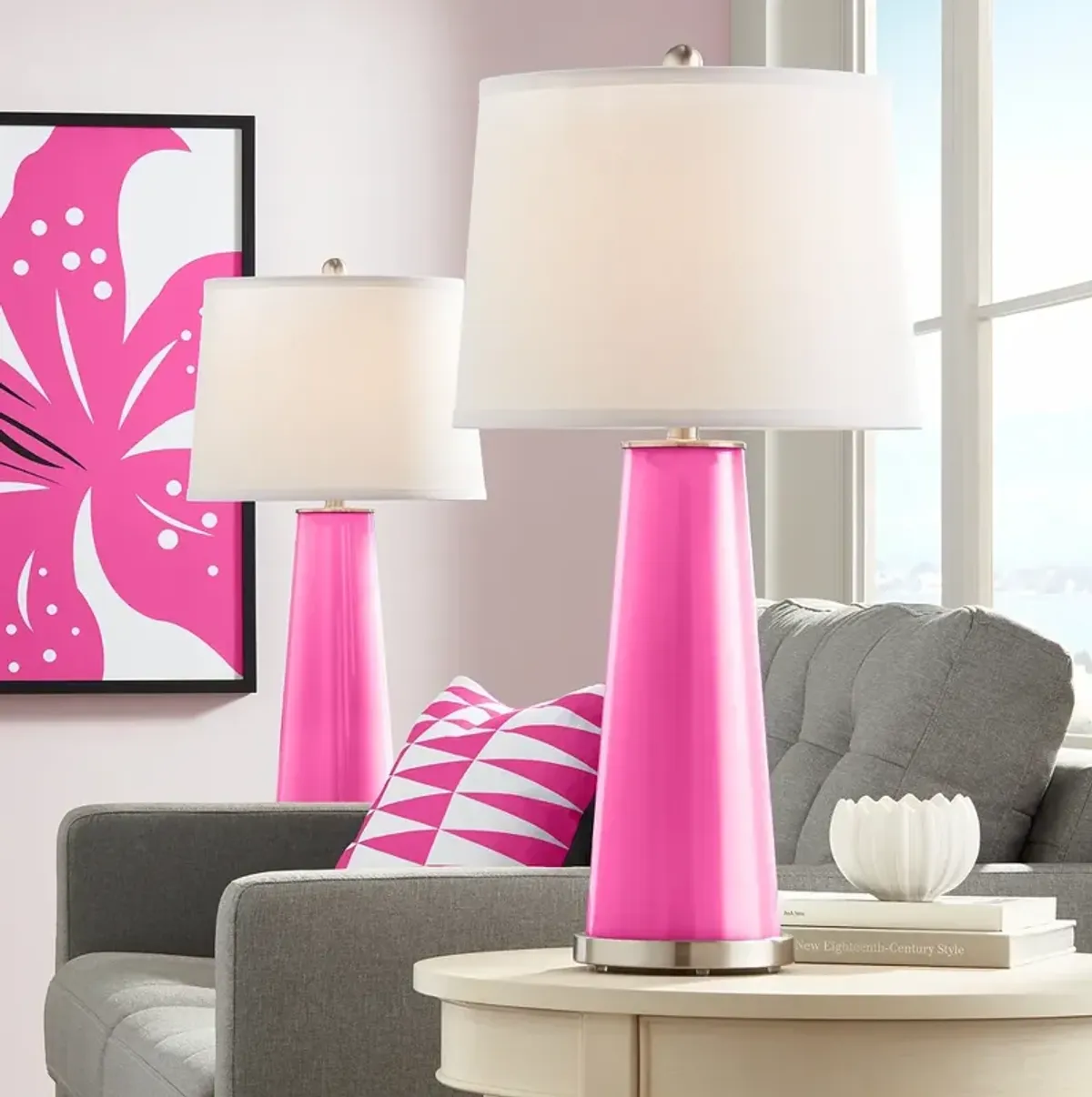 Color Plus Leo 29 1/2" Fuchsia Pink Modern Glass Table Lamps Set of 2