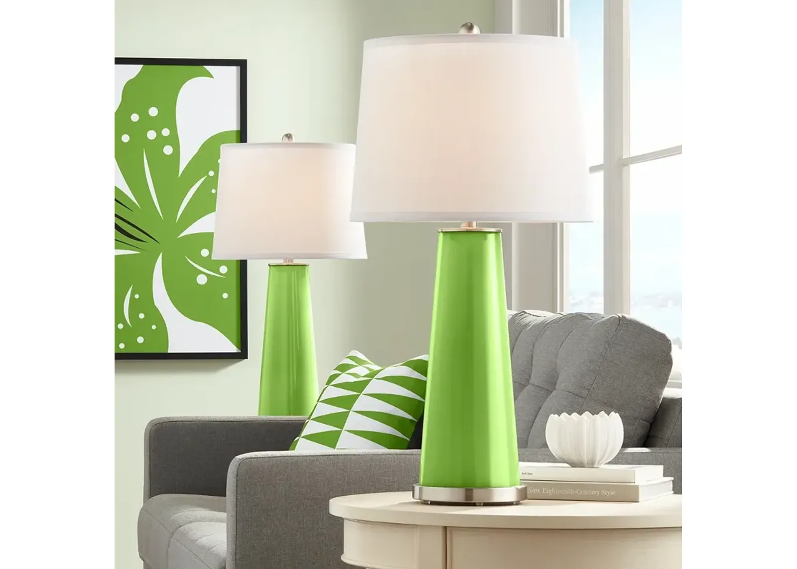 Color Plus Leo 29 1/2" Rosemary Green Glass Table Lamps Set of 2