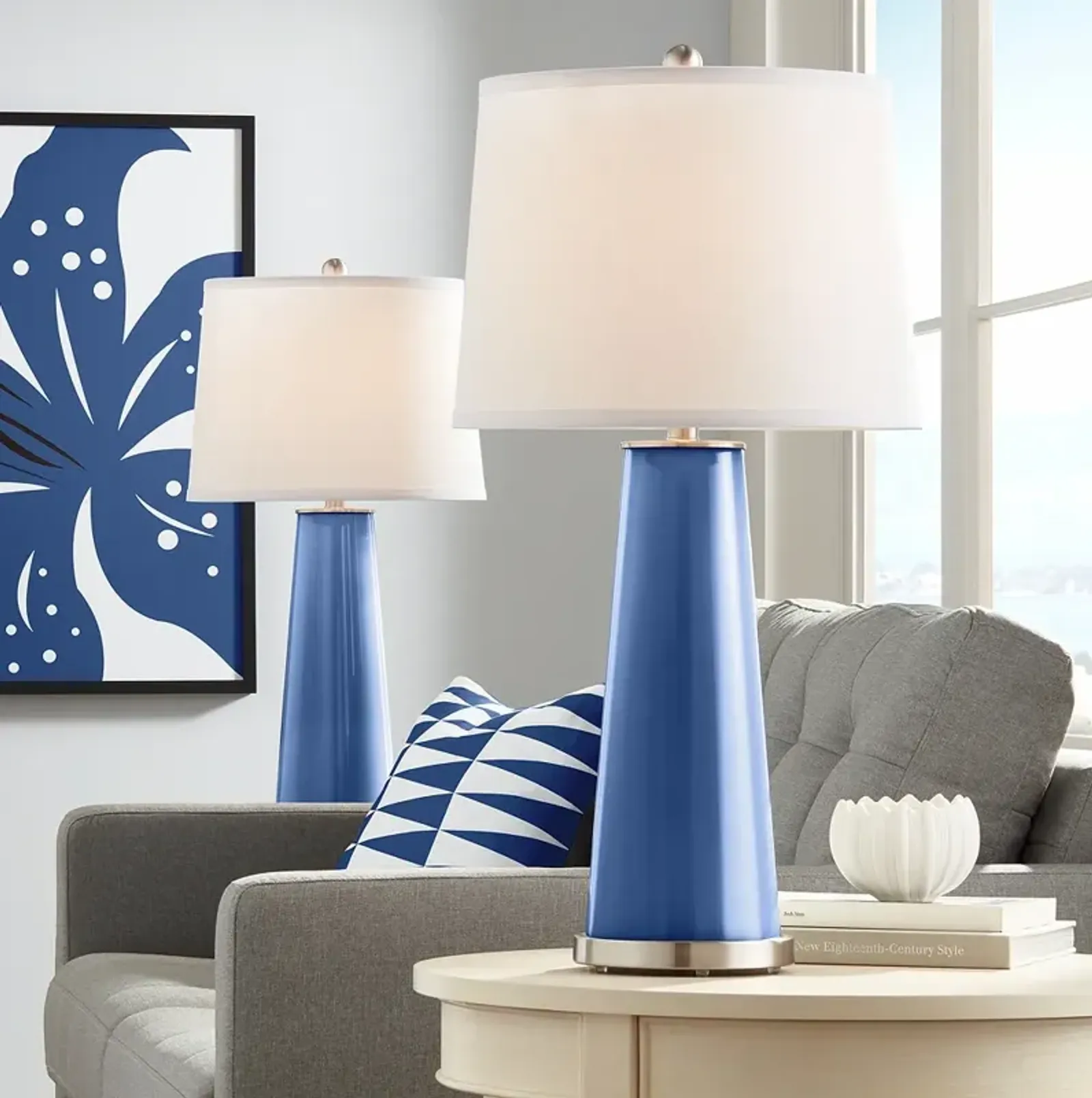 Color Plus Leo 29 1/2" Modern Glass Monaco Blue Table Lamps Set of 2