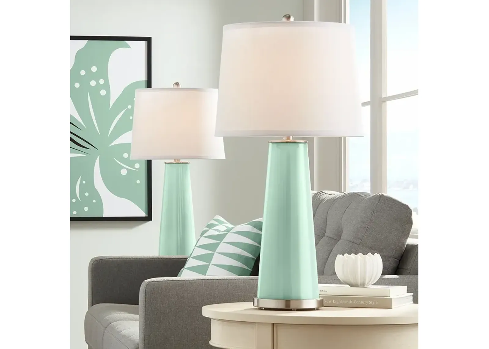 Color Plus Leo 29 1/2" Grayed Jade Green Table Lamps Set of 2