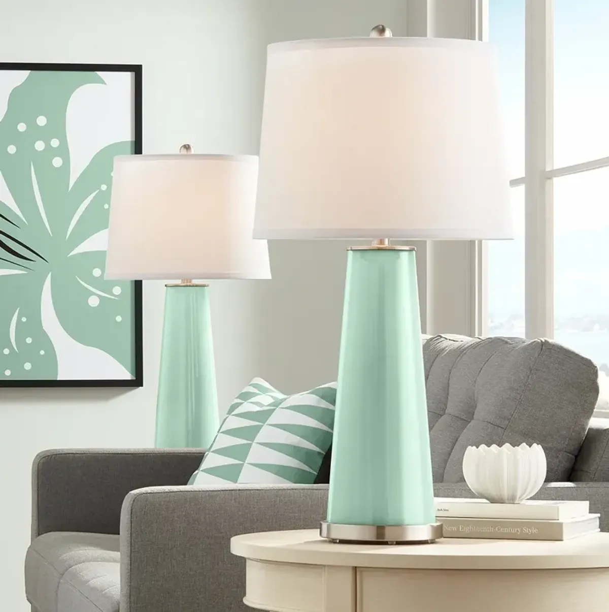 Color Plus Leo 29 1/2" Grayed Jade Green Table Lamps Set of 2