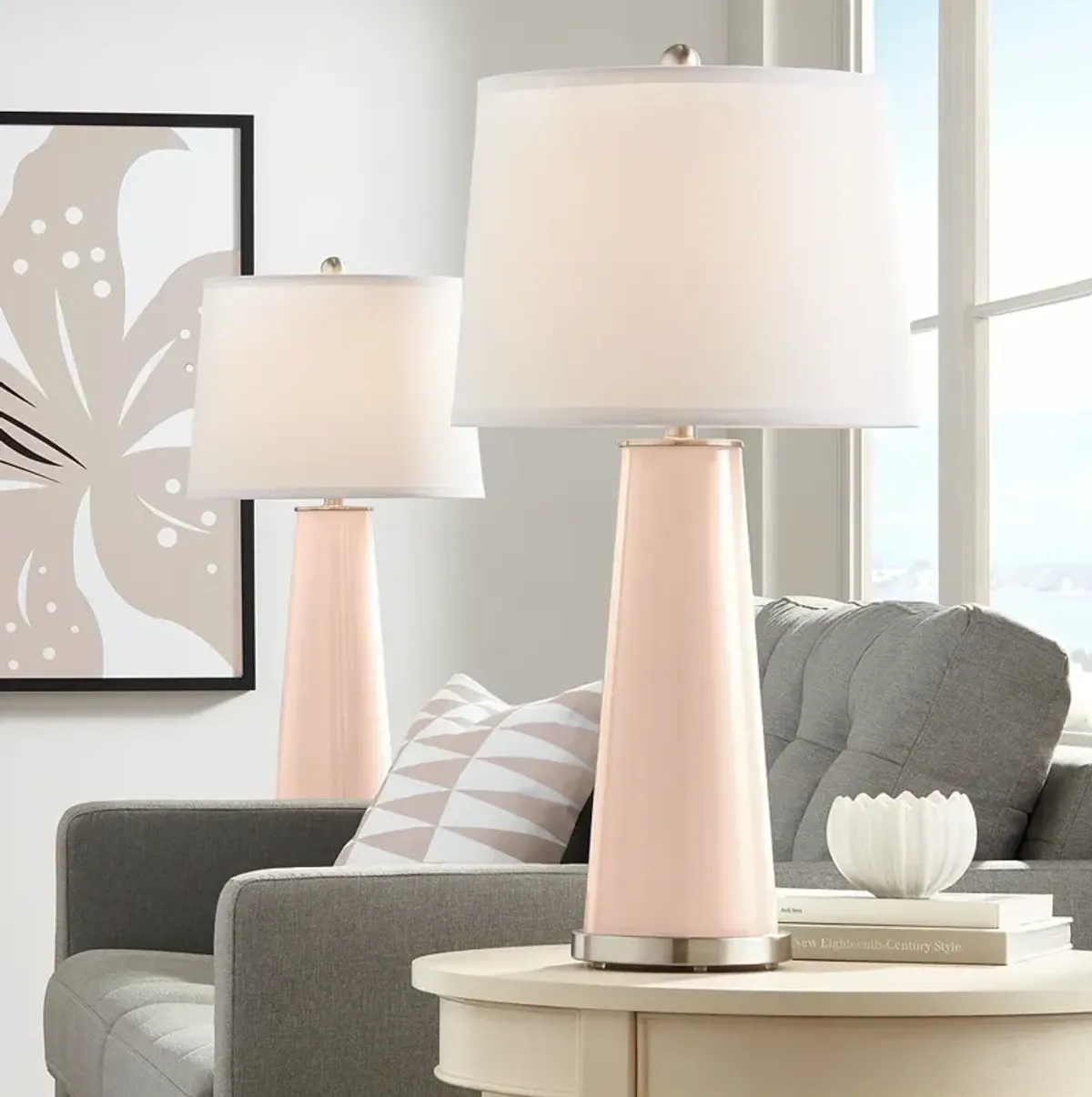 Color Plus Leo 29 1/2" Modern Linen Pink Table Lamps Set of 2