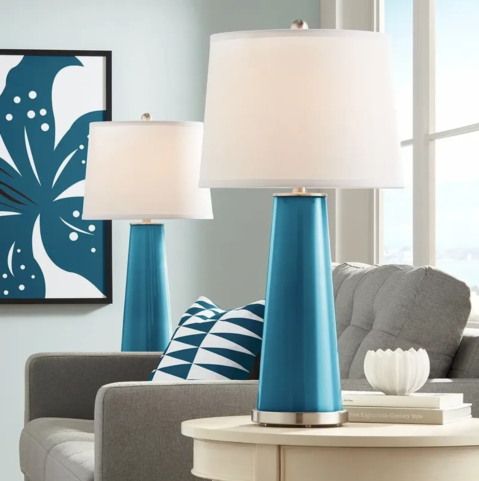 Color Plus Leo 29 1/2" Modern Oceanside Blue Table Lamps Set of 2