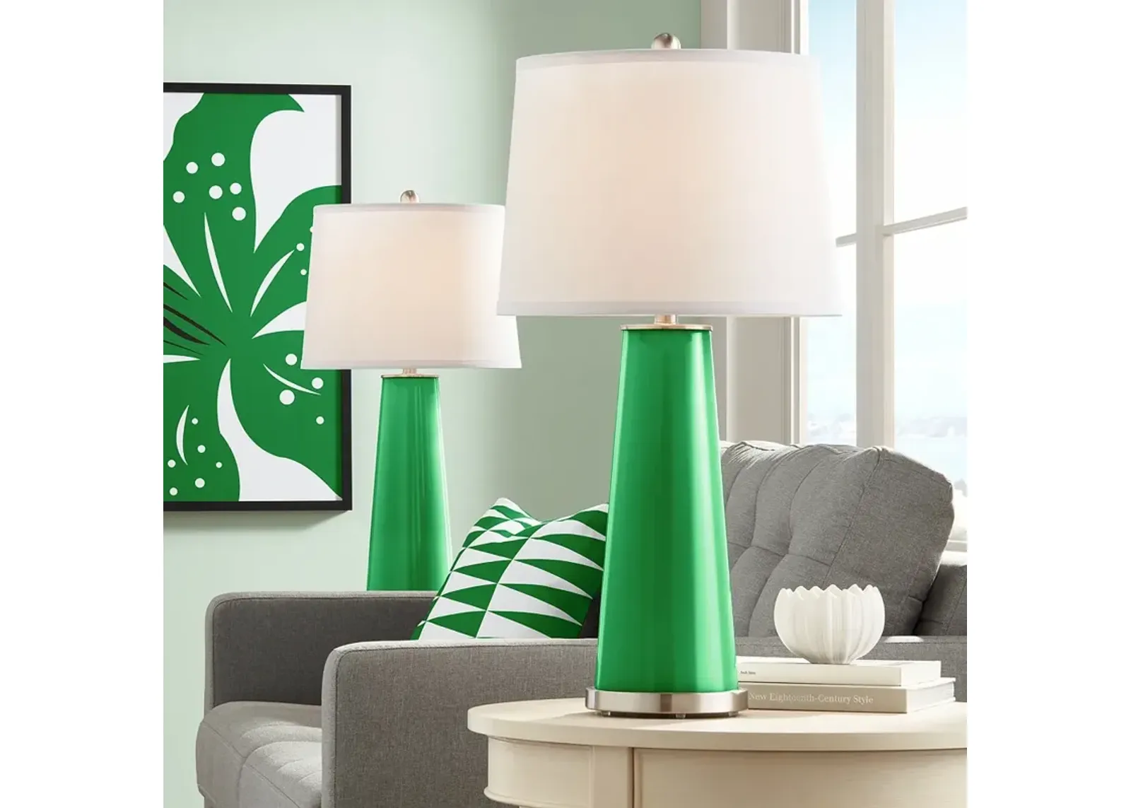 Color Plus Leo 29 1/2" Envy Green Glass Table Lamps Set of 2