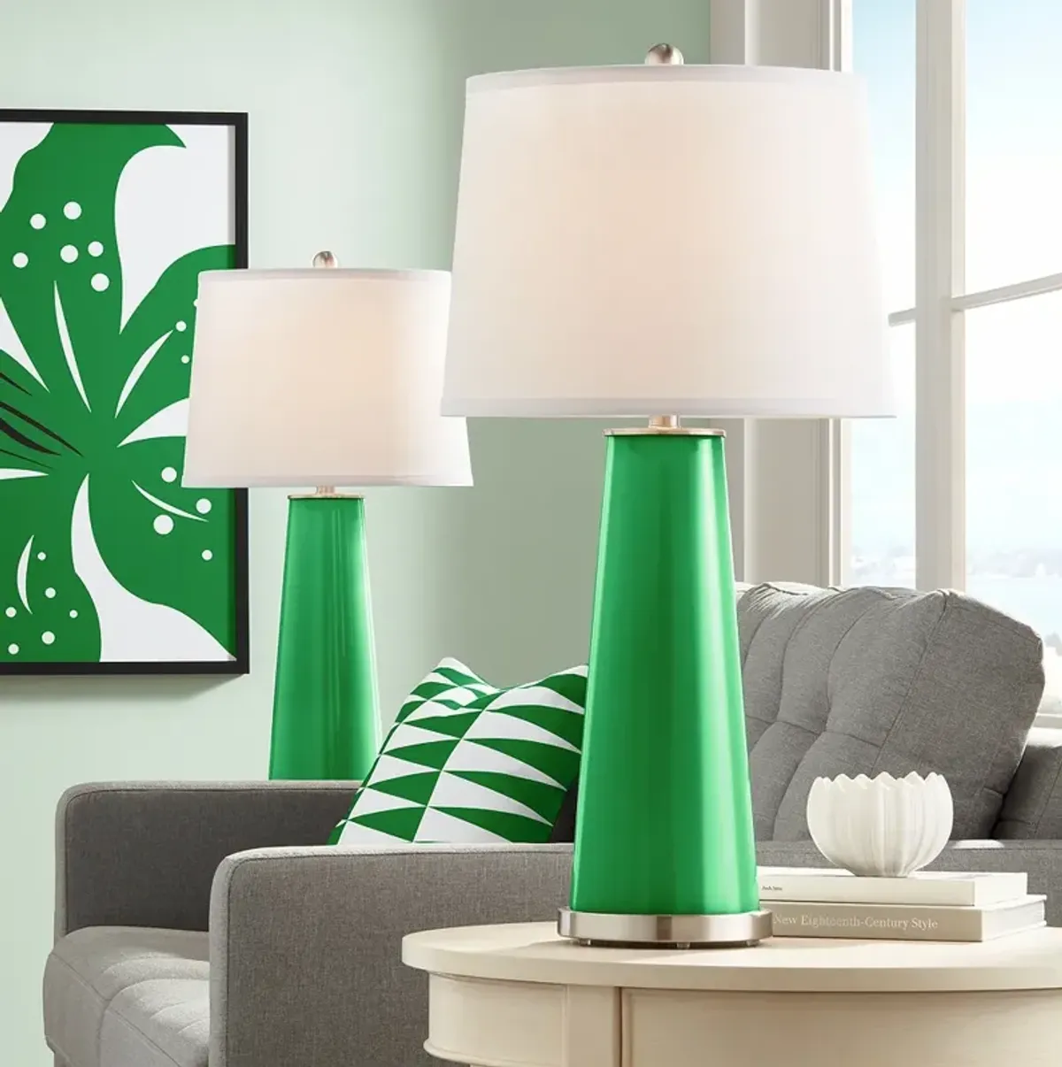 Color Plus Leo 29 1/2" Envy Green Glass Table Lamps Set of 2