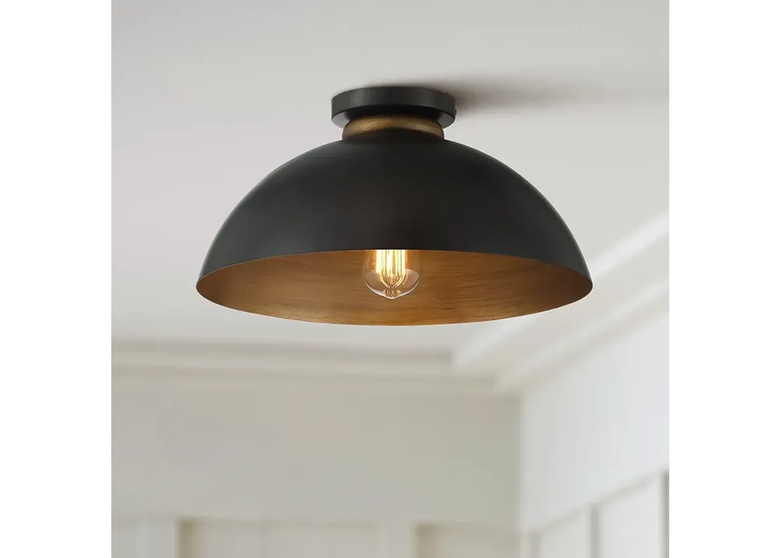 Possini Euro Janie 15 1/2" Wide Black and Gold Dome Ceiling Light