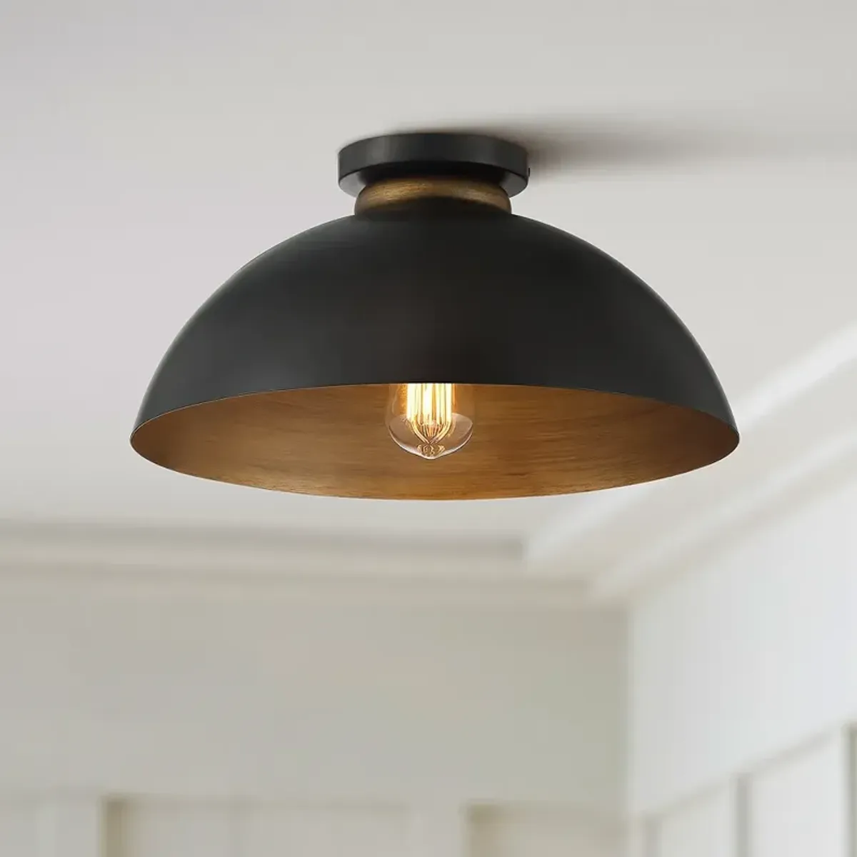 Possini Euro Janie 15 1/2" Wide Black and Gold Dome Ceiling Light