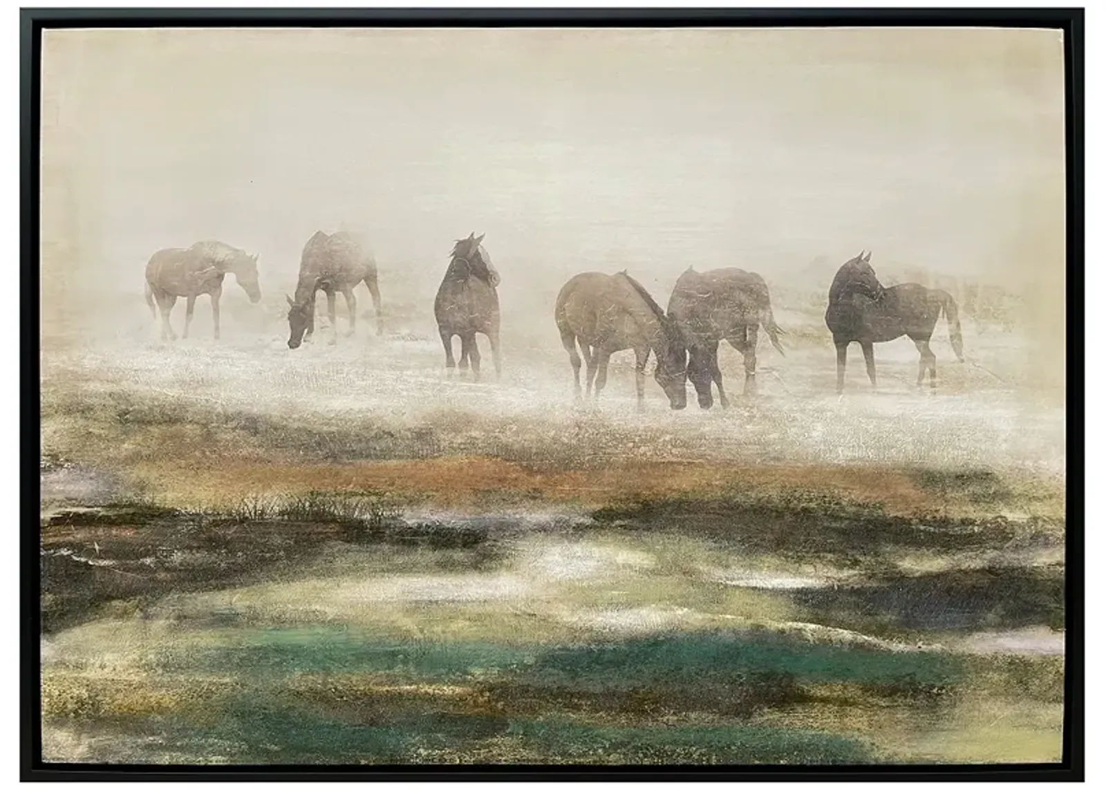 Crestview Collection Grazing Stallions Framed Canvas Painting