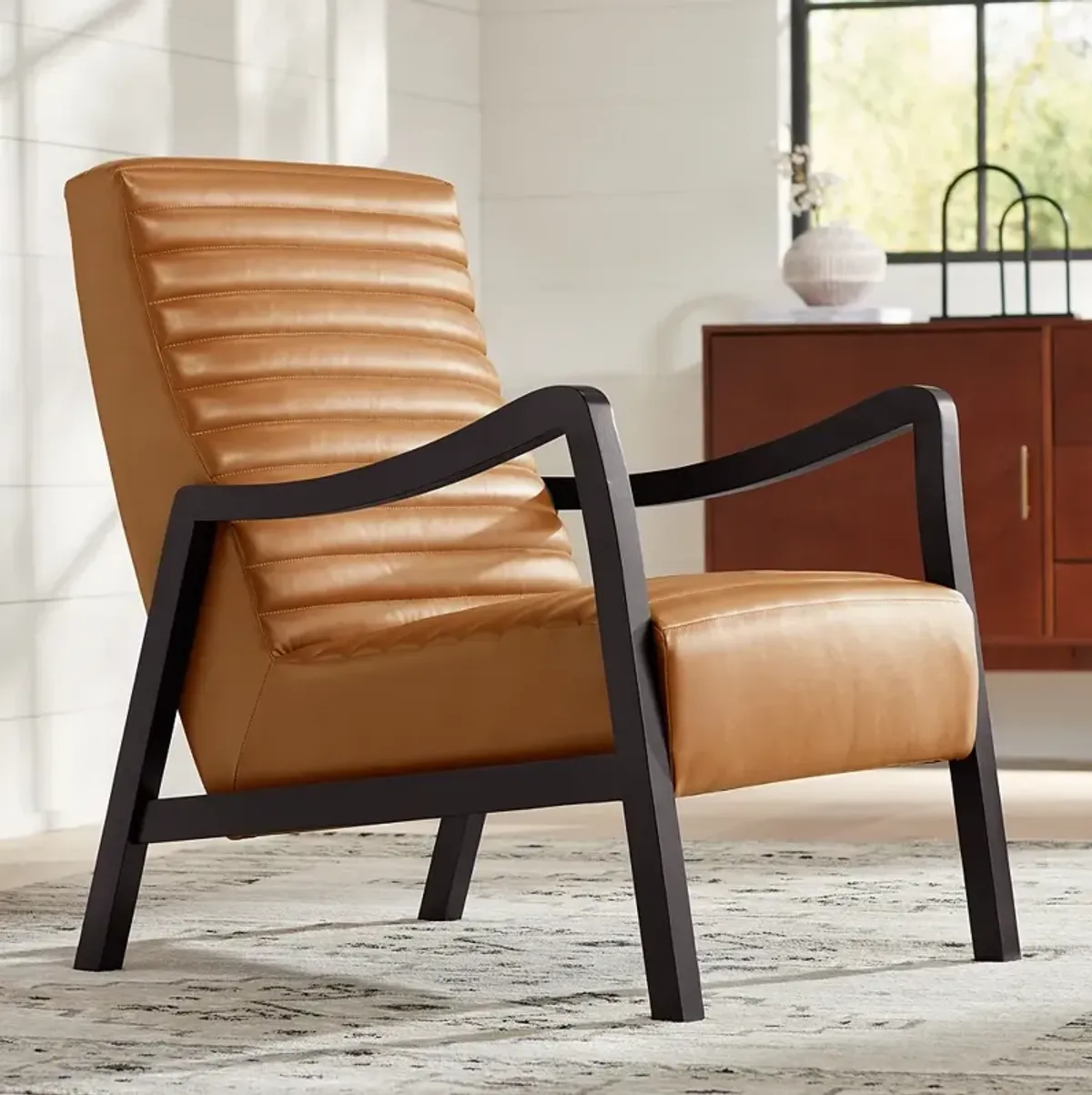 55 Downing Street Columbe Camel Faux Leather Modern Lounge Chair