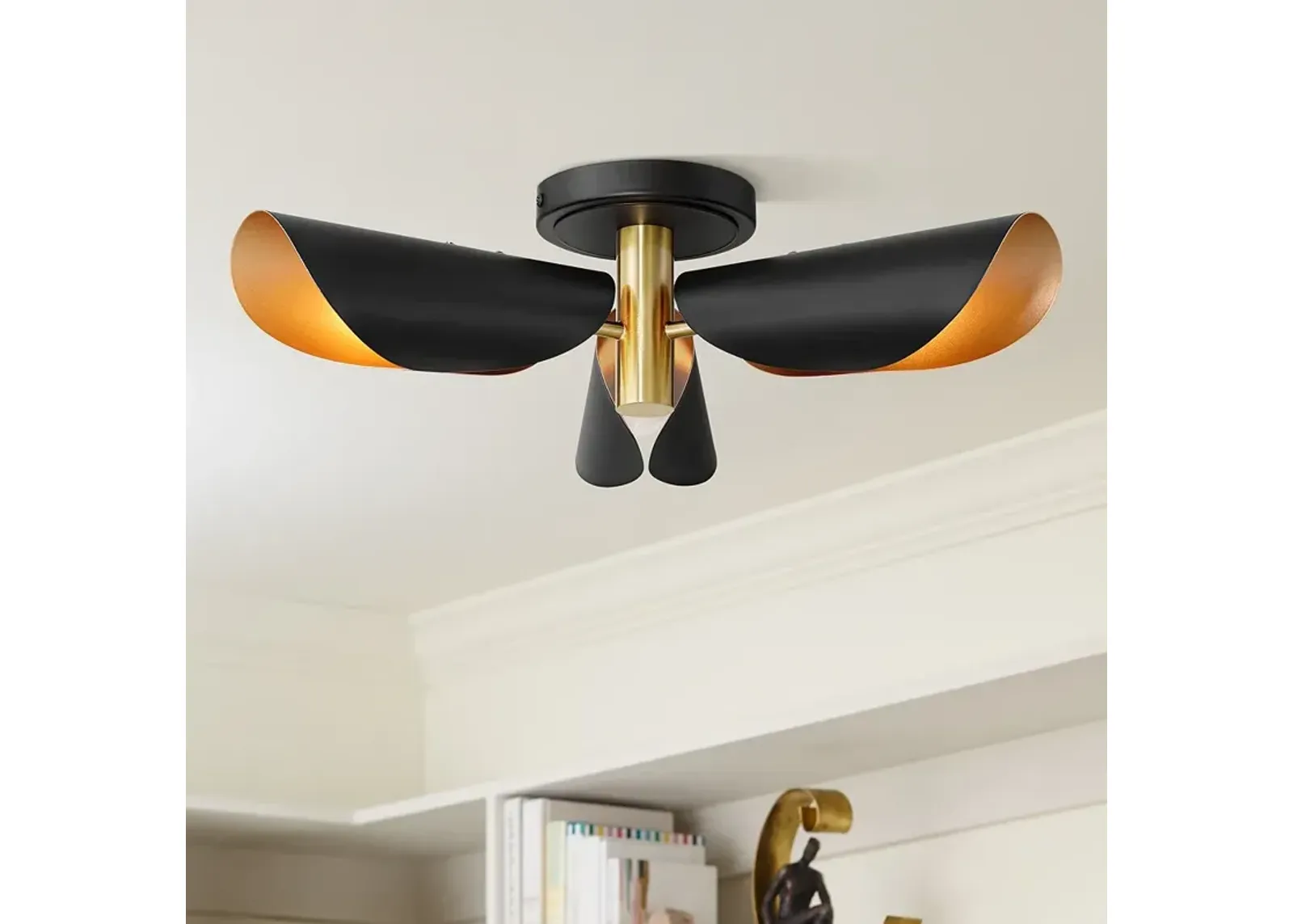 Possini Euro Finn 18" Wide 3-Light Black Gold Modern Ceiling Light