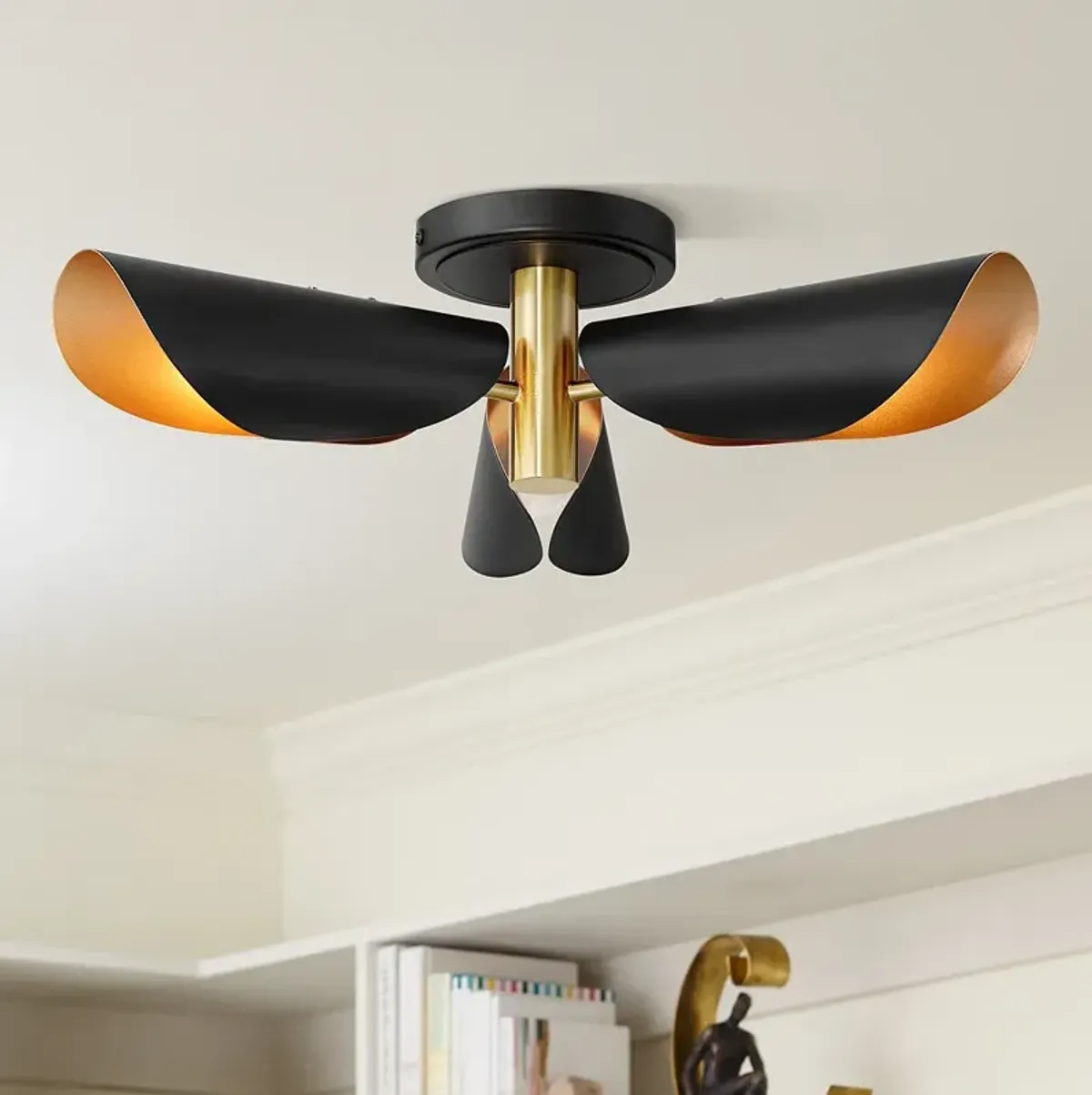 Possini Euro Finn 18" Wide 3-Light Black Gold Modern Ceiling Light