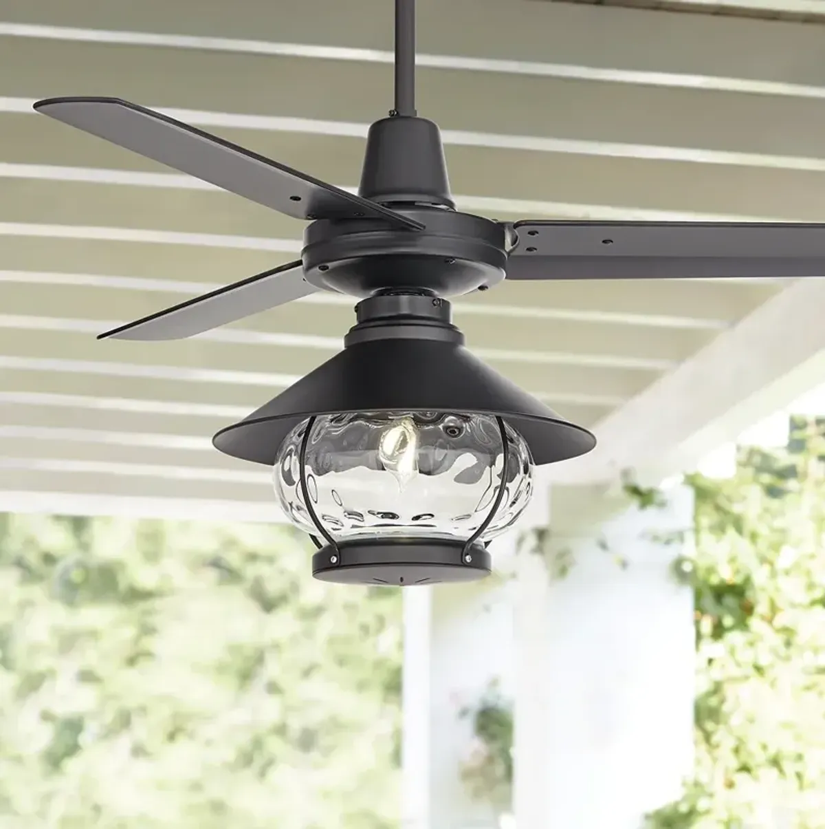 44" Plaza DC Matte Black Finish Damp Rated LED Ceiling Fan