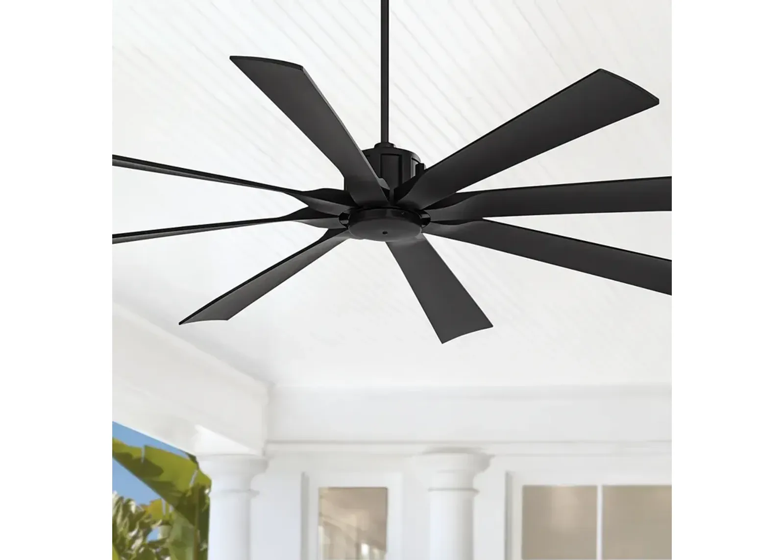 70" Possini Defender Matte Black Damp Rated Ceiling Fan with Remote