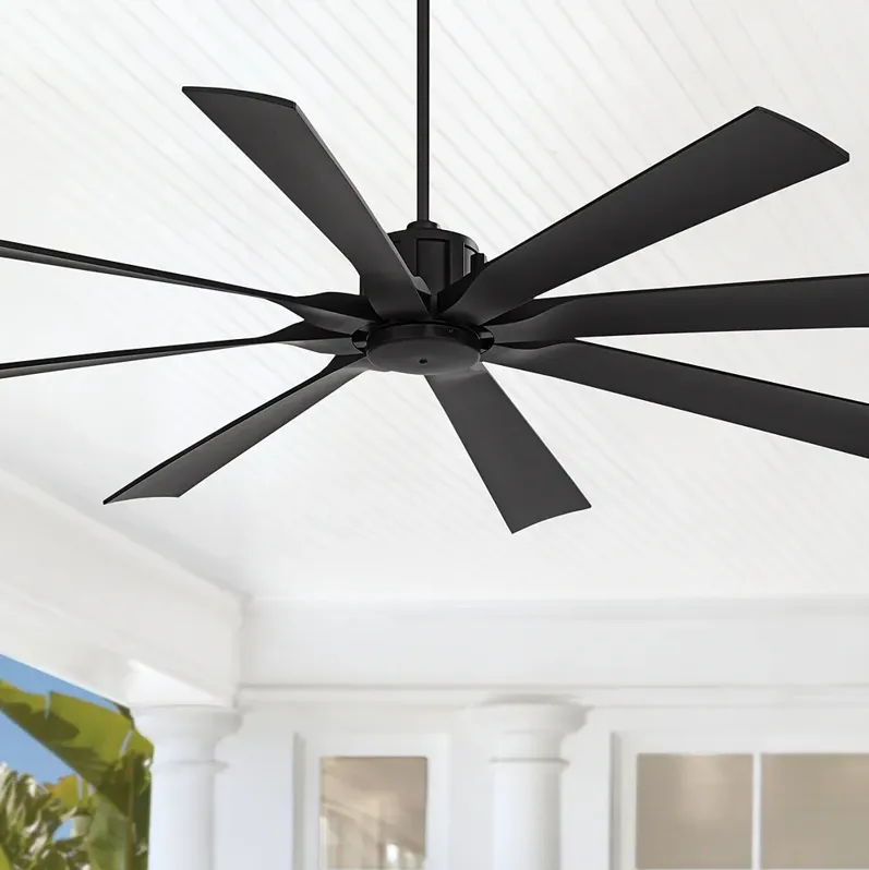 70" Possini Defender Matte Black Damp Rated Ceiling Fan with Remote