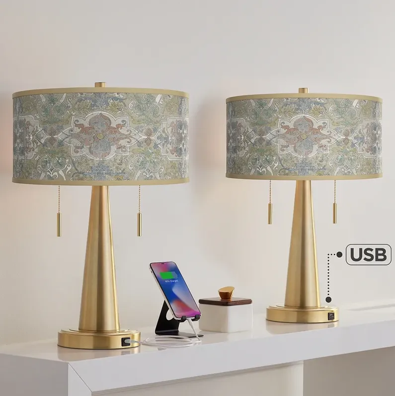 Lucrezia Vicki Gold USB Table Lamps Set of 2