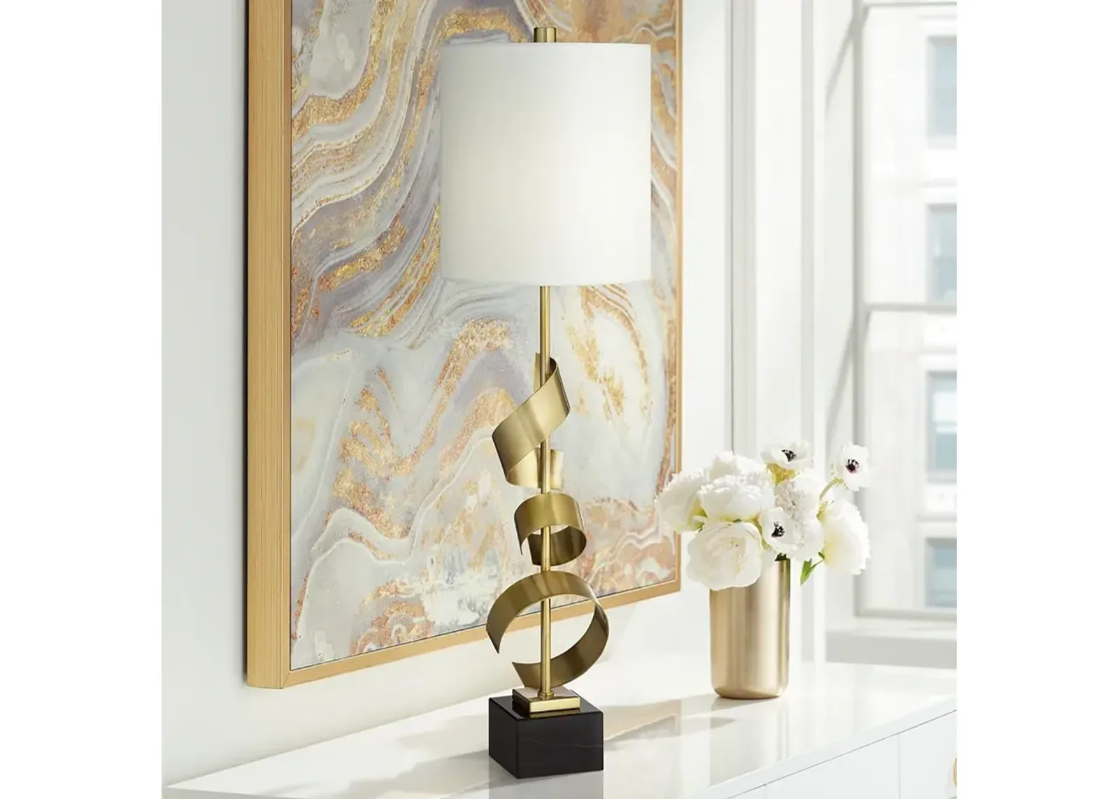 Possini Euro Design Modern Scroll 32" High Gold Console Table Lamp