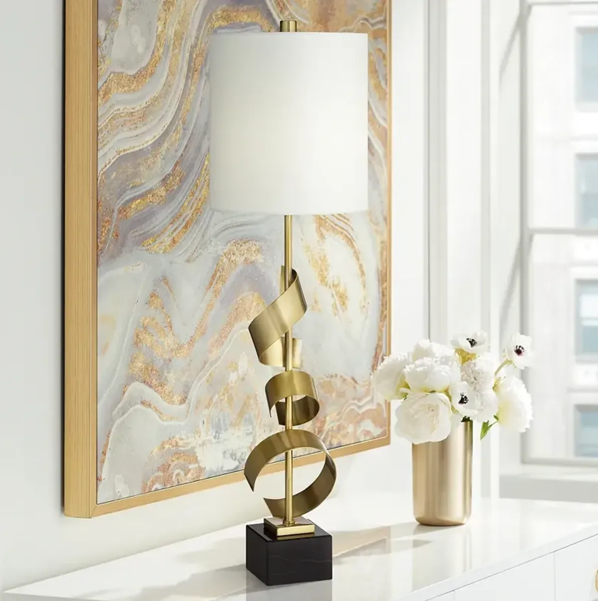 Possini Euro Design Modern Scroll 32" High Gold Console Table Lamp