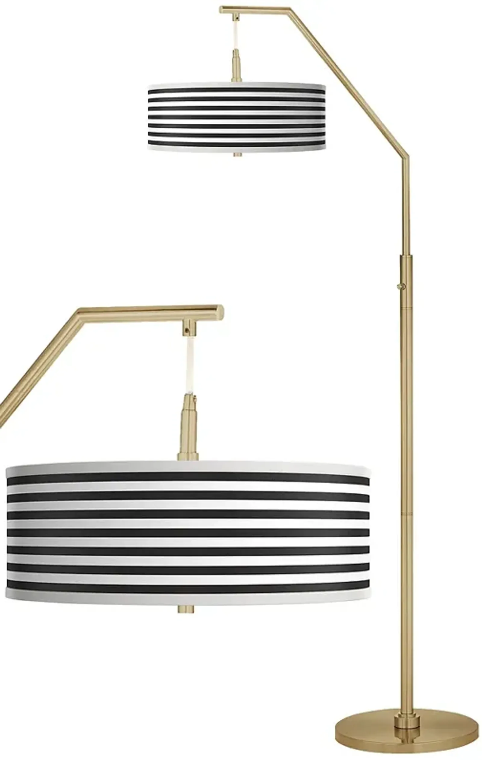 Black Horizontal Stripe Giclee Warm Gold Arc Floor Lamp