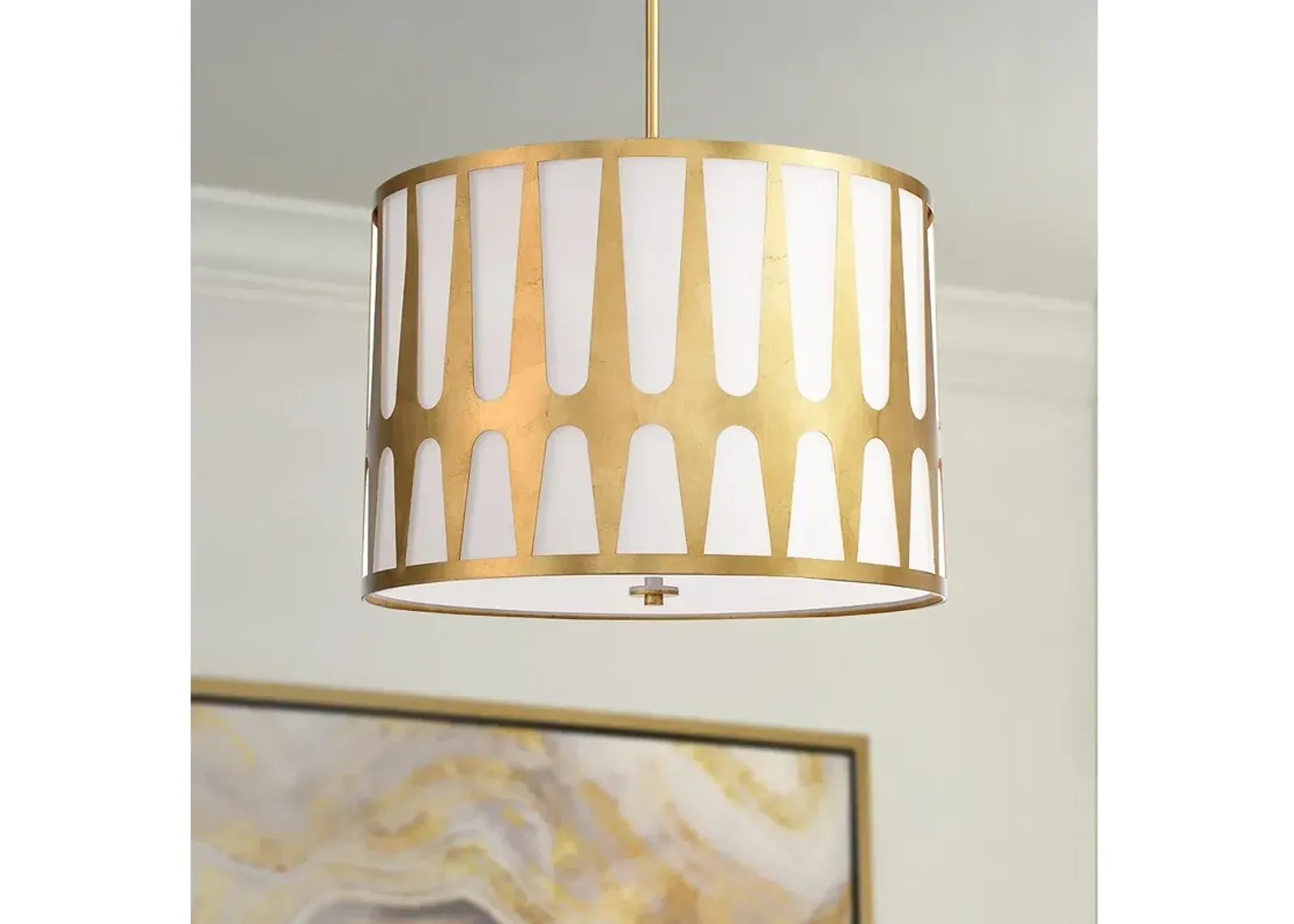 Crystorama Royston 24" Wide Antique Gold Drum Pendant Light