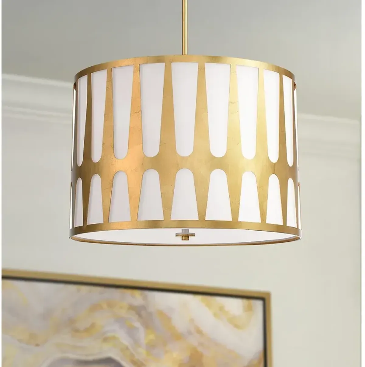 Crystorama Royston 24" Wide Antique Gold Drum Pendant Light