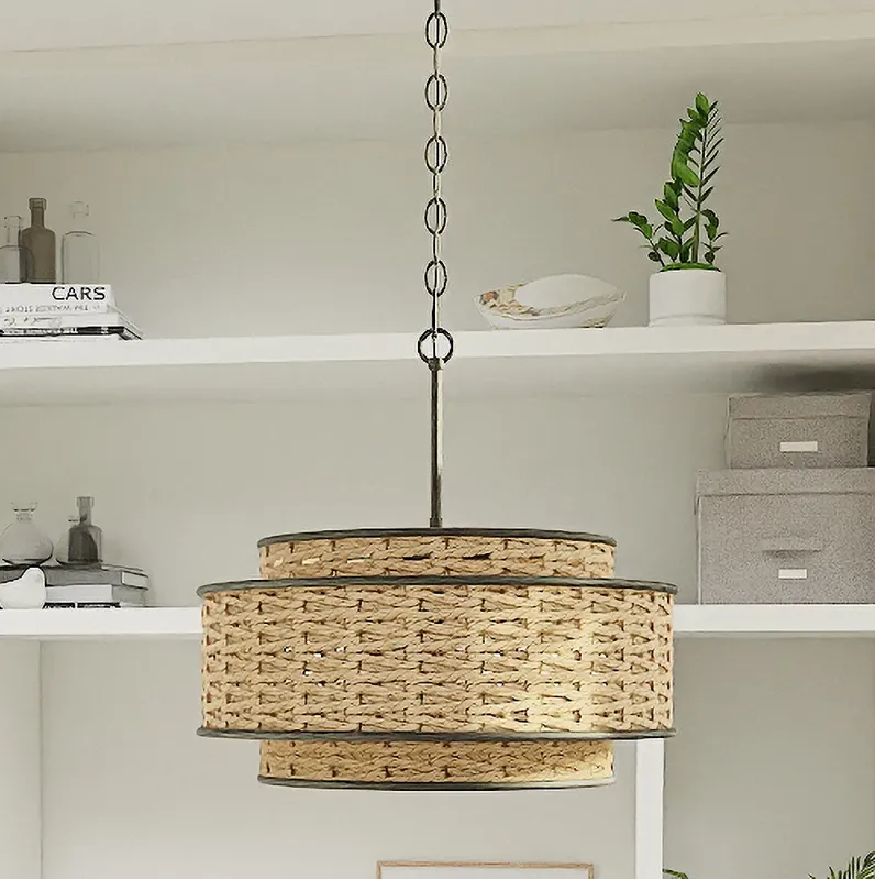 Teton 20" Wide Matte Black Natural Rope 5-Light Pendant