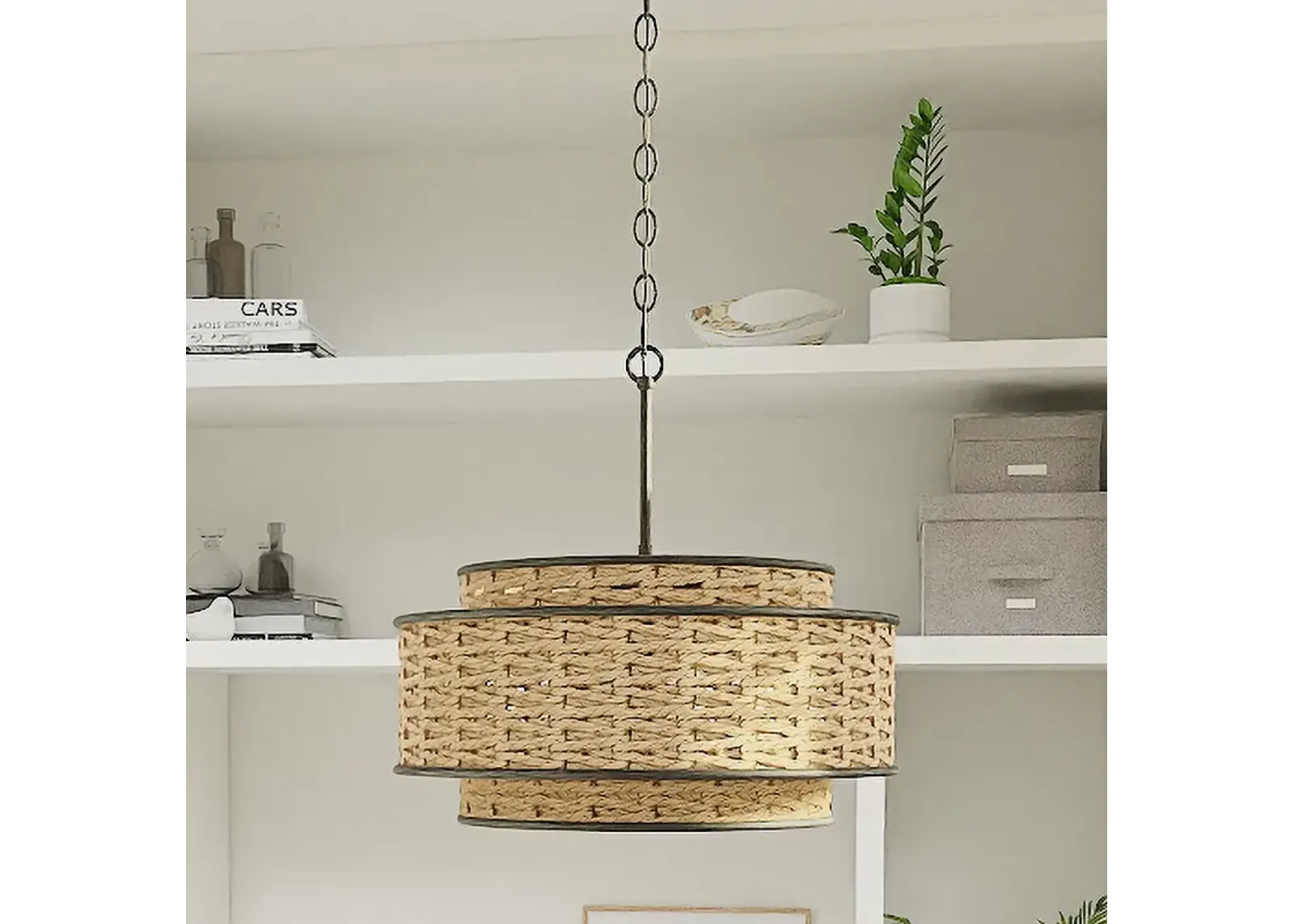 Quoizel Teton 20" Wide Matte Black Natural Rope 5-Light Pendant