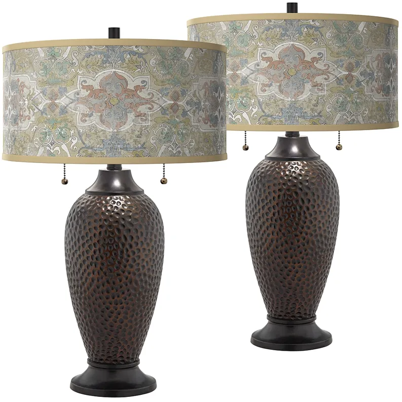 Lucrezia Zoey Hammered Oil-Rubbed Bronze Table Lamps Set of 2
