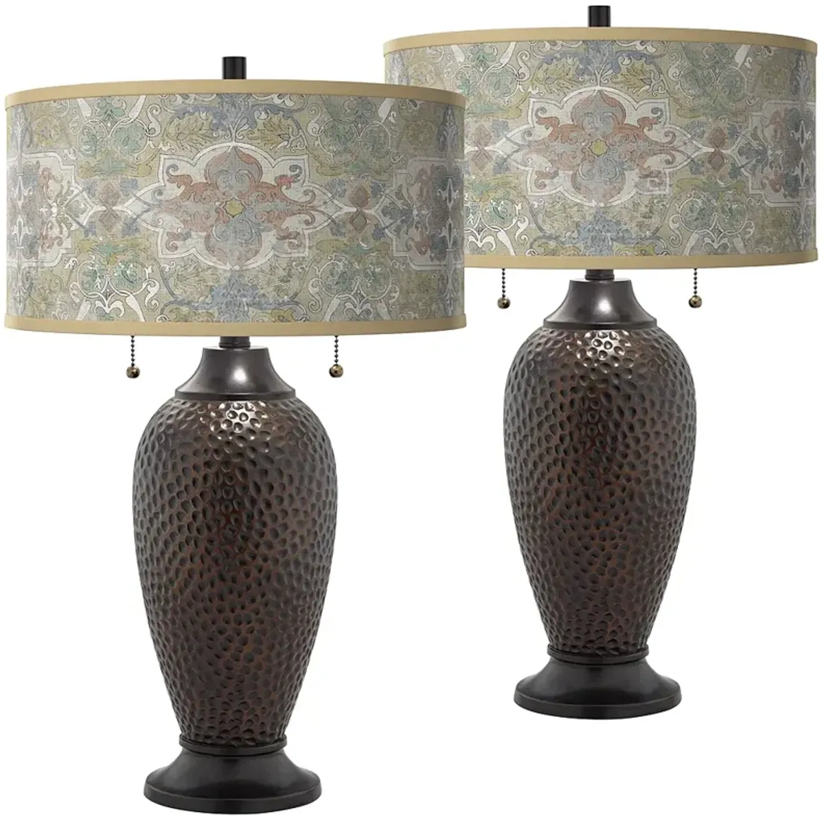 Lucrezia Zoey Hammered Oil-Rubbed Bronze Table Lamps Set of 2