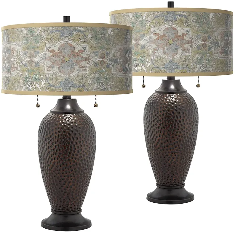 Lucrezia Zoey Hammered Oil-Rubbed Bronze Table Lamps Set of 2