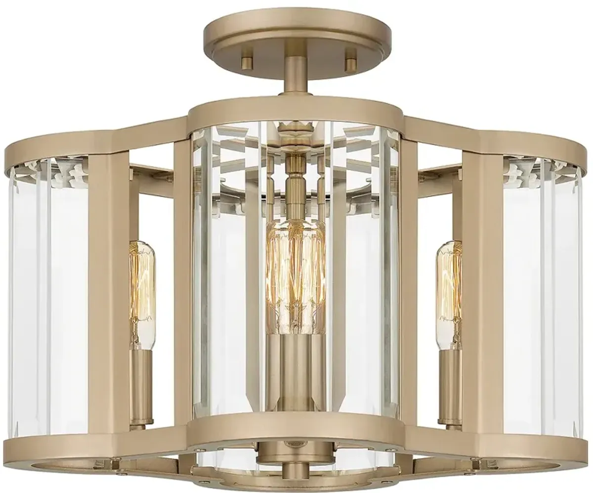 Quoizel Renee 15" Wide 4-Light Bronze-Gold Beveled Glass Ceiling Light