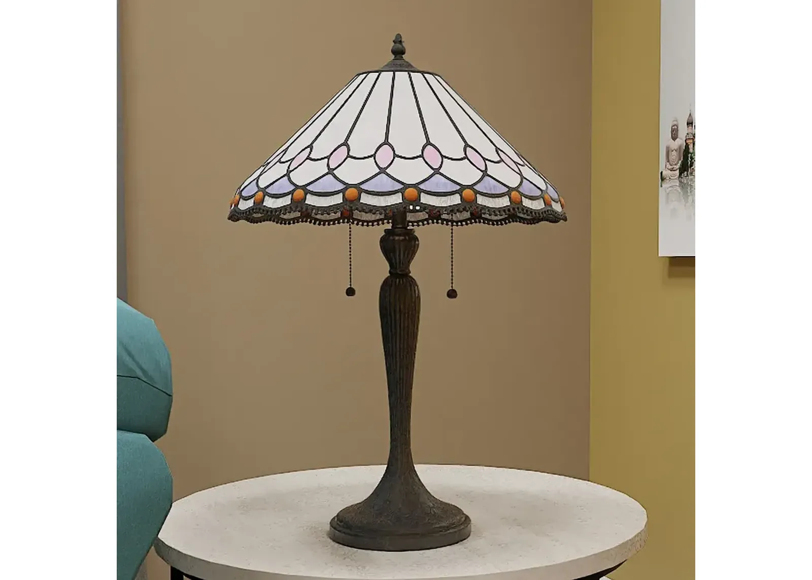 Quoizel Inez Matte Black Tiffany Glass Table Lamp