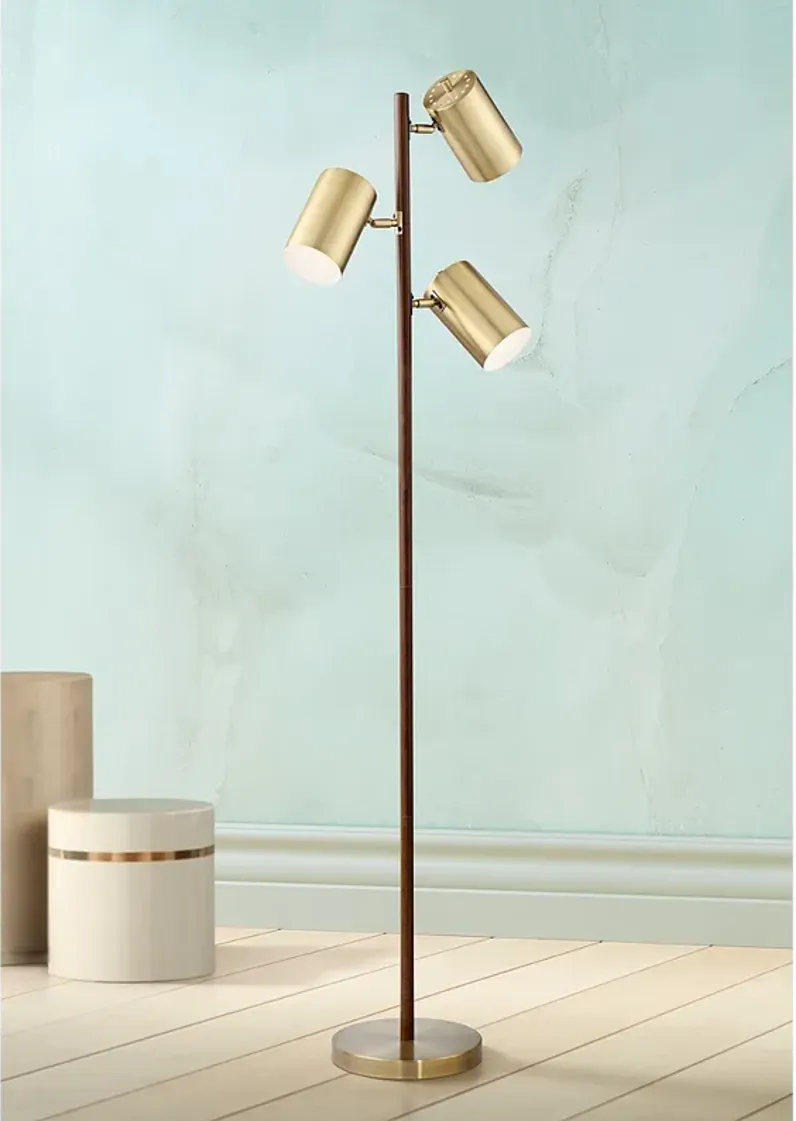 Pacific Coast Lighting Donatello Walnut and Brass 3-Light Tree Floor Lamp