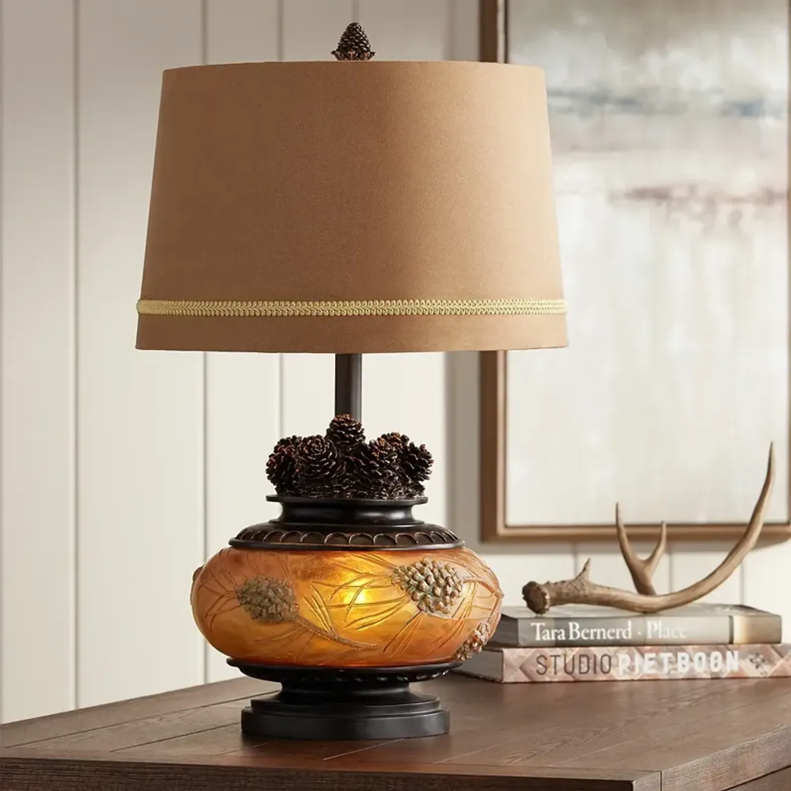 Pacific Coast Lighting Pine Peak Amber Orb Pine Cone Night Light Table Lamp