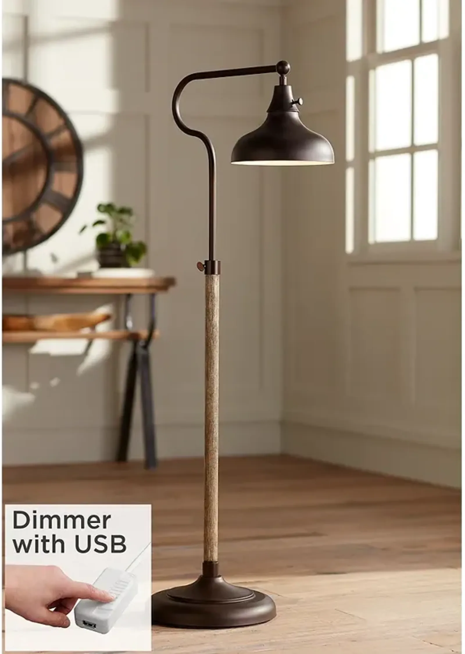 Franklin Iron Ferris Adjustable Bronze Pharmacy Floor Lamp with USB Dimmer