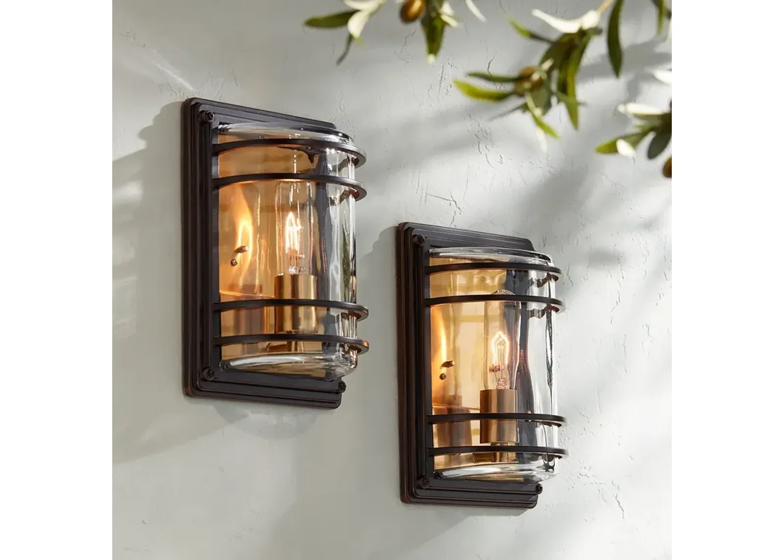 John Timberland Habitat 11" High Bronze Outdoor Wall Lights Set of 2