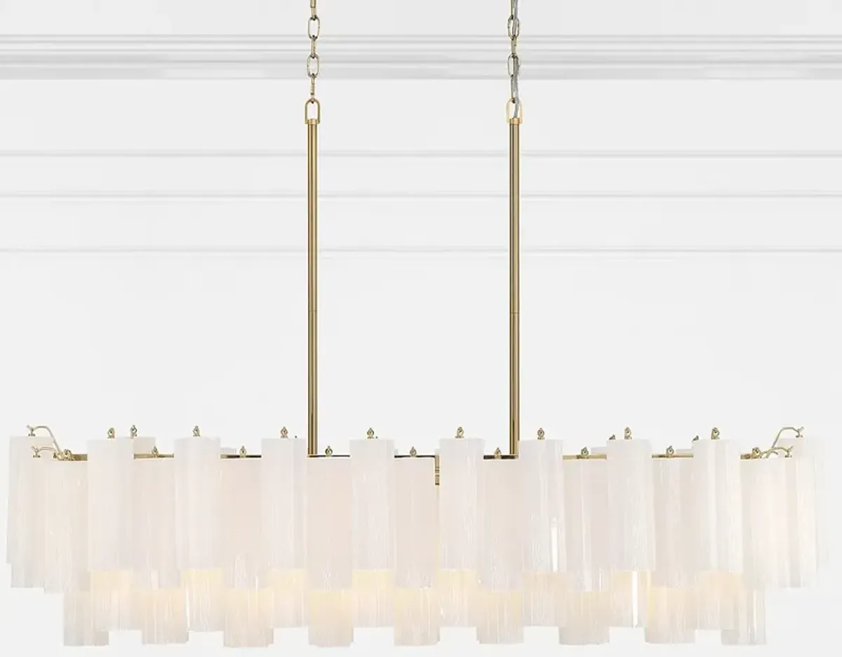 Addis 52" Wide Aged Brass and White Glass Linear Chandelier