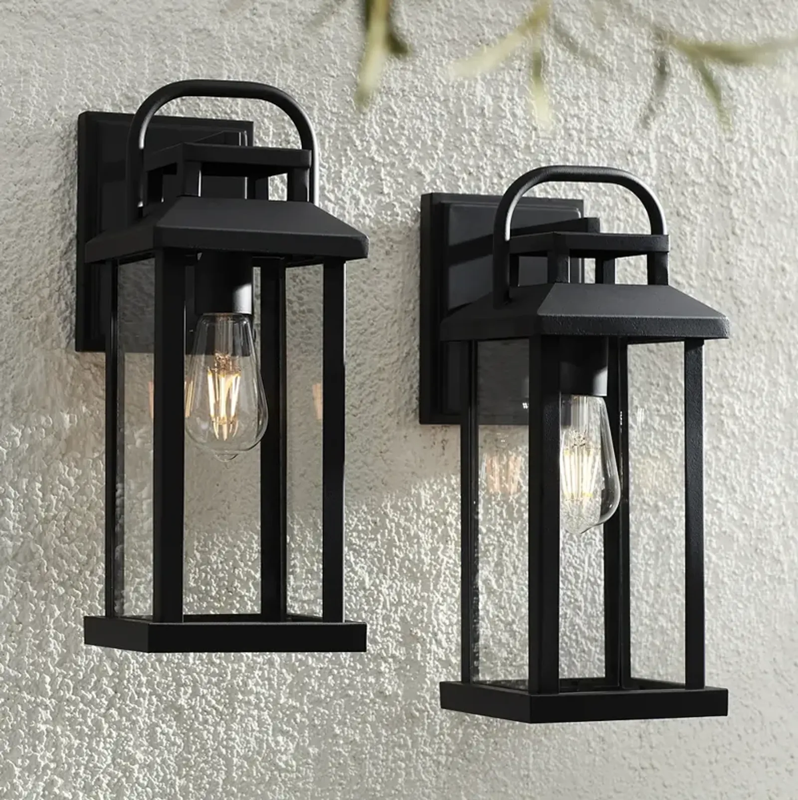 Kensington 14 1/2" High Matte Black Outdoor Wall Light Set of 2