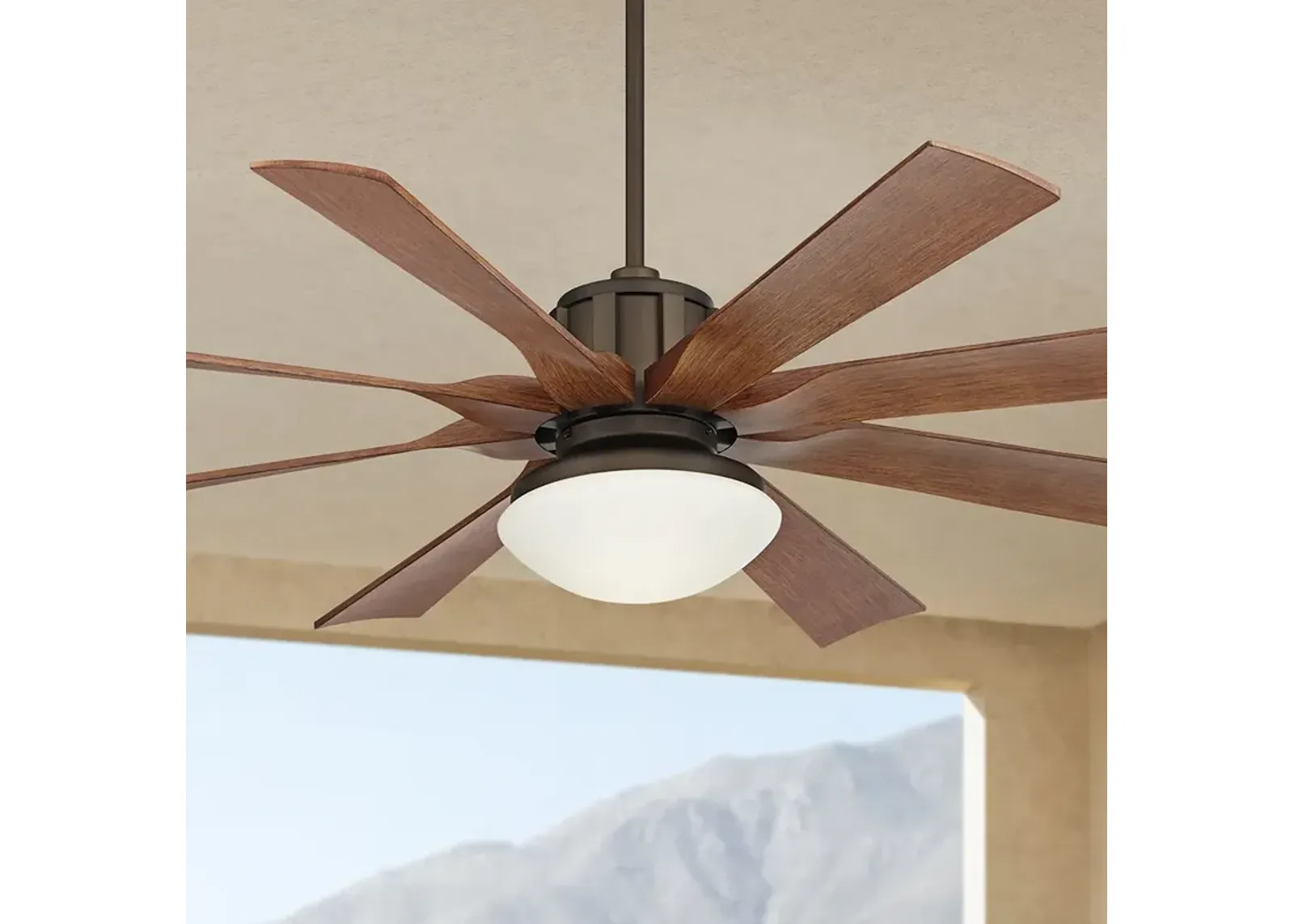 60" Possini Euro Defender Bronze and Koa LED Ceiling Fan with Remote